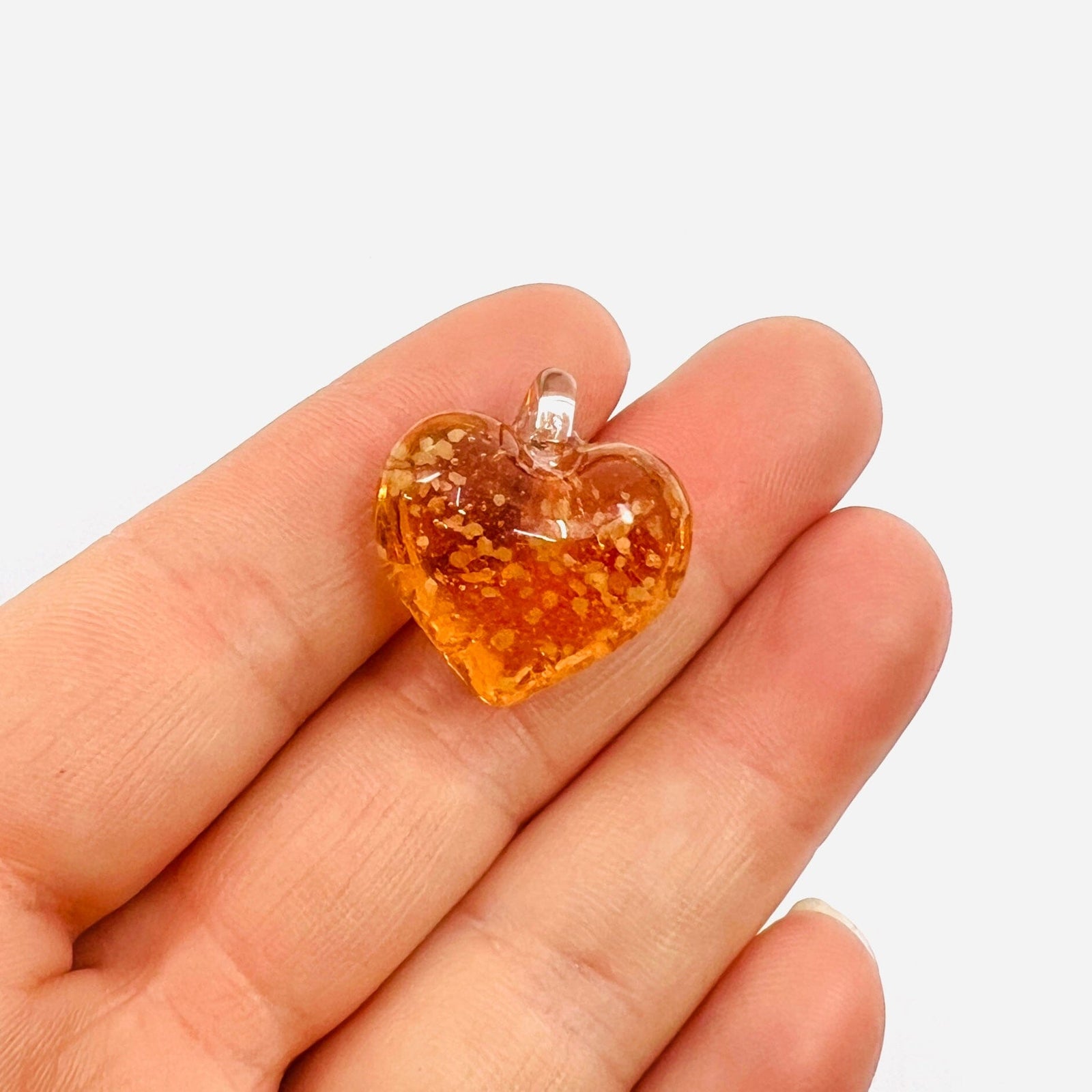 Glass Glow in the Dark Hearts, Peach Miniature - 
