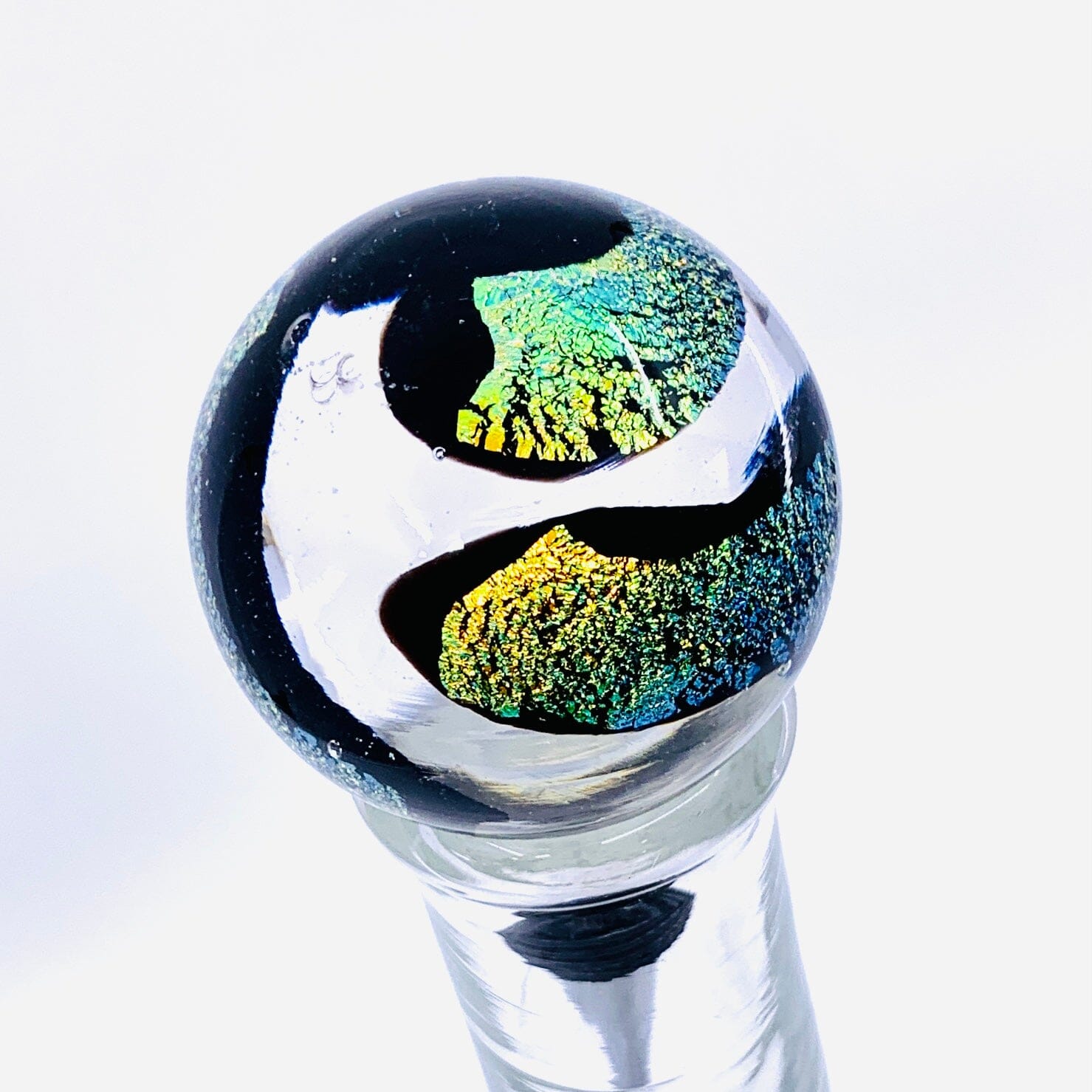 Glass Wine Stopper, Black Green Dichro Accessory Melt Glass 