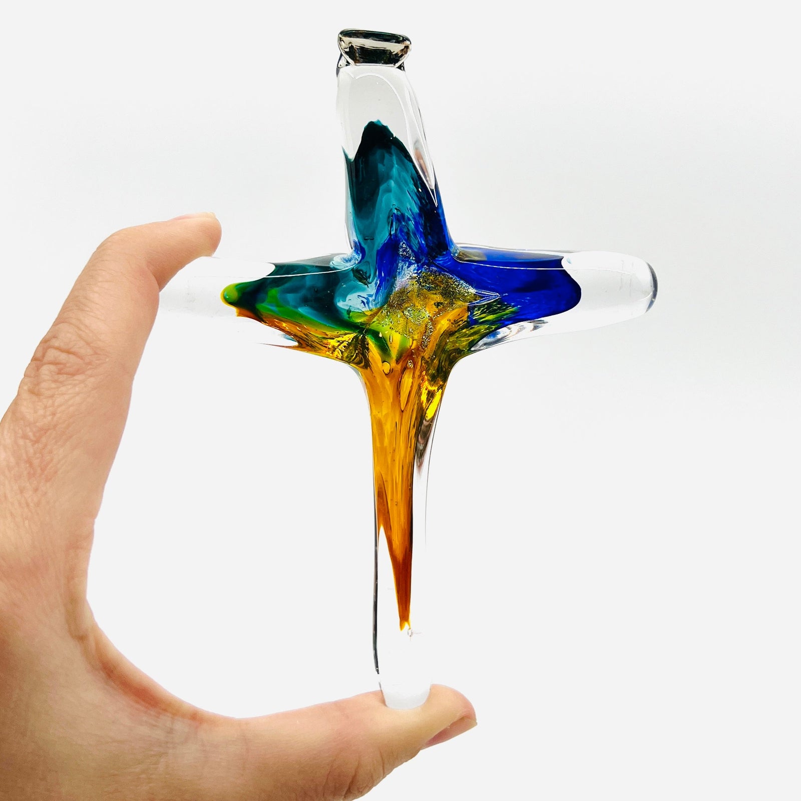 Cross Ornament, Ocean Tide Suncatcher Luke Adams Glass Blowing Studio 