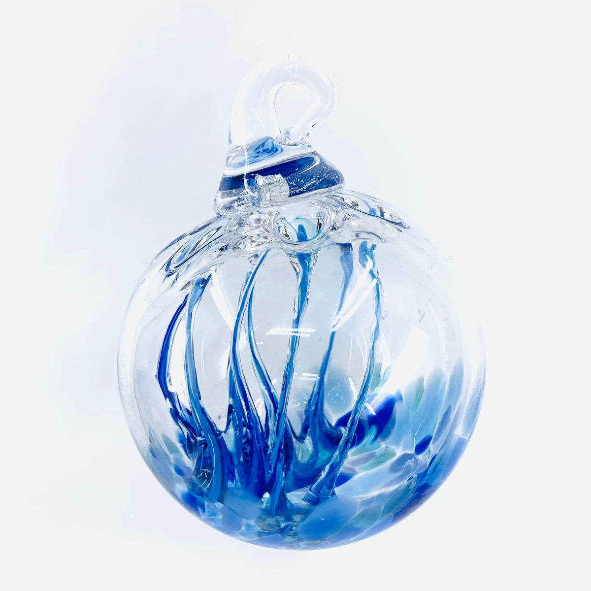 NEW Tree of Life Ornaments, 3&quot; Wish Ball Luke Adams Glass Blowing Studio Blue 