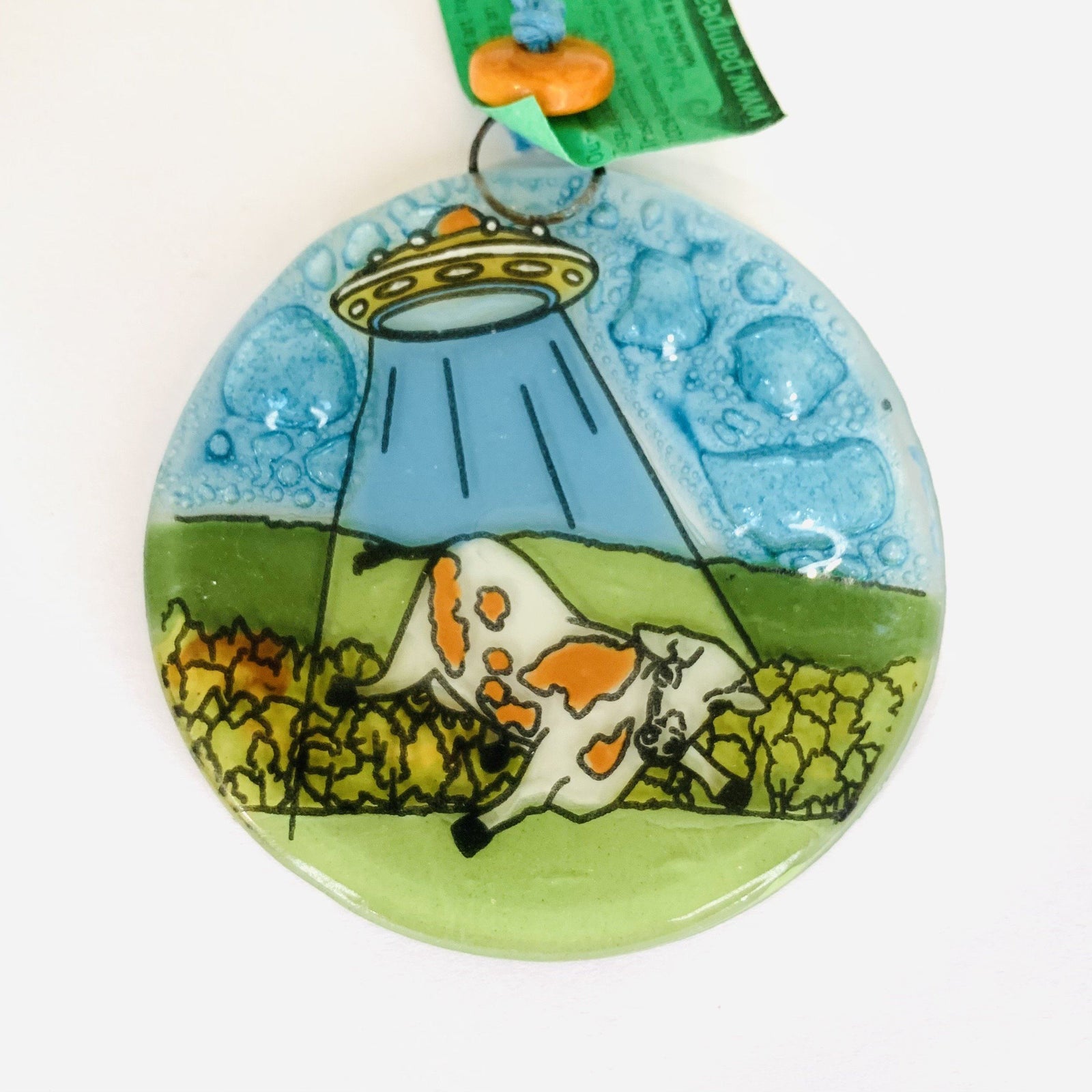 Fair Trade Ornament 173 UFO Taking Cow Ornament Pam Peana 