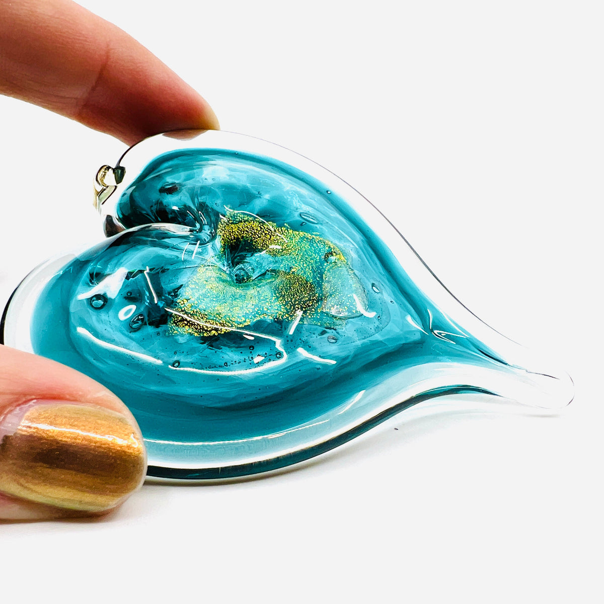 Heart Ornament, Aquamarine Suncatcher Luke Adams Glass Blowing Studio 