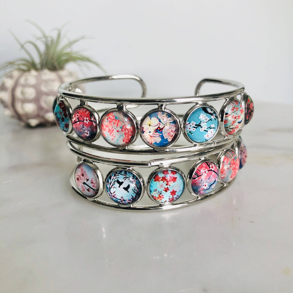 Artistic Cuff Bracelet Manufactured Overseas Cherry Blossom 