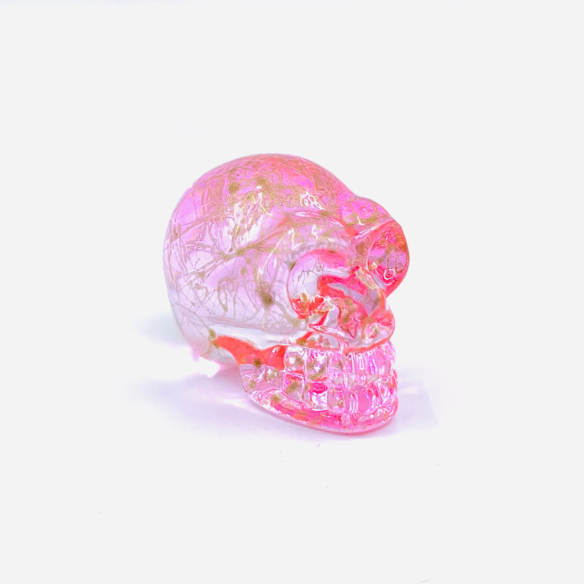 Colorful Glass Skulls Manufactured Overseas Pink &amp; Gold 