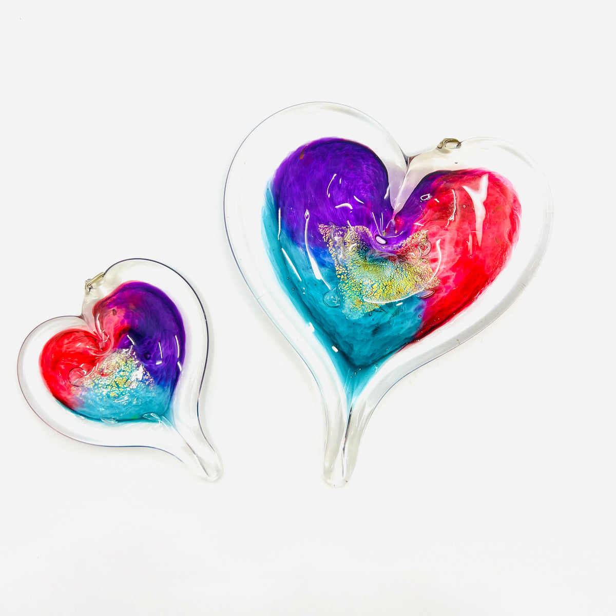 Heart Ornament, Peacock Suncatcher Luke Adams Glass Blowing Studio 