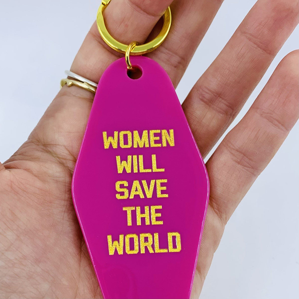 Retro Keychain, Women Will Save The World Accessory Golden Gems 