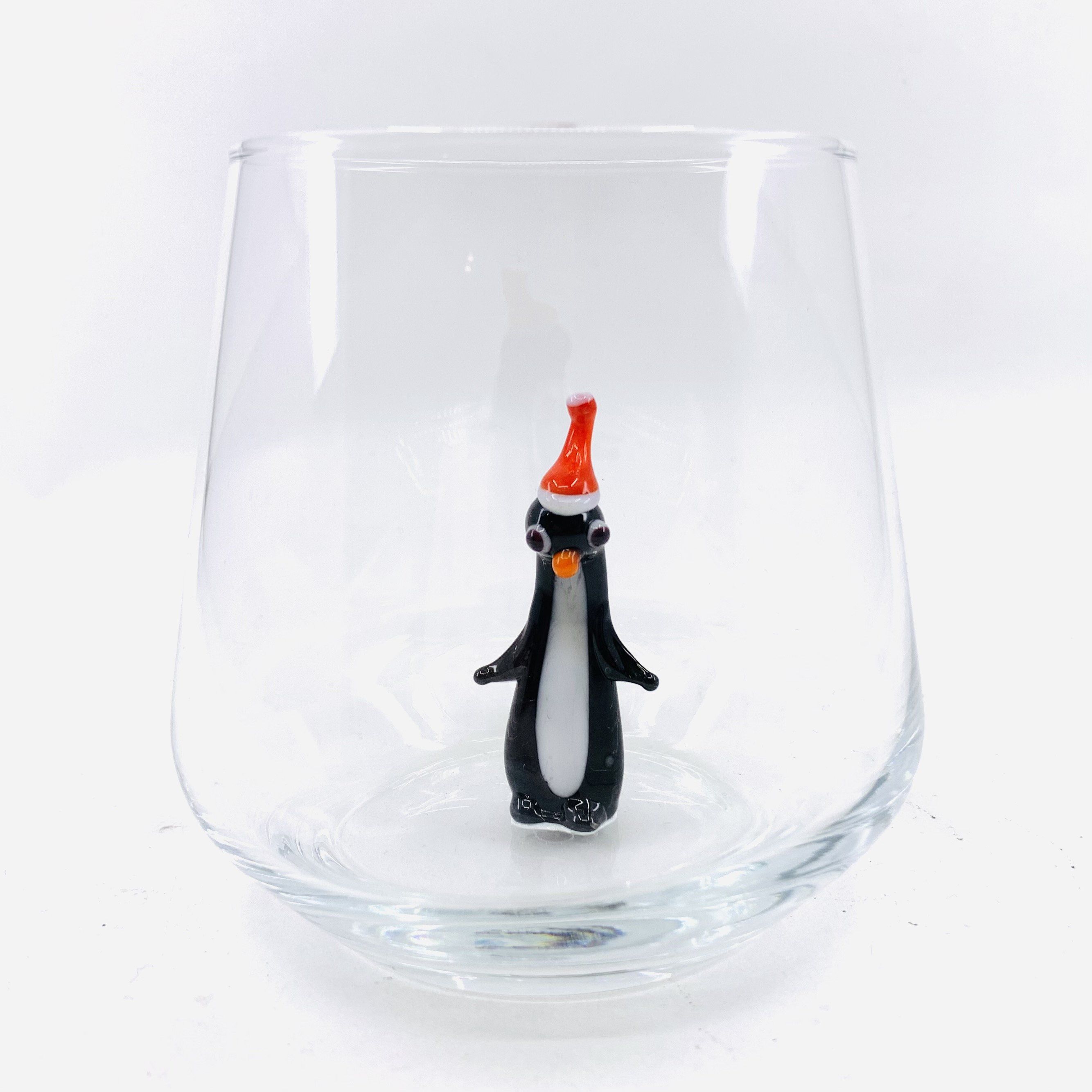 11 oz Tiny Animal Wine Glass, Festive Santa Penguin - Luke Adams Glass  Blowing Studio