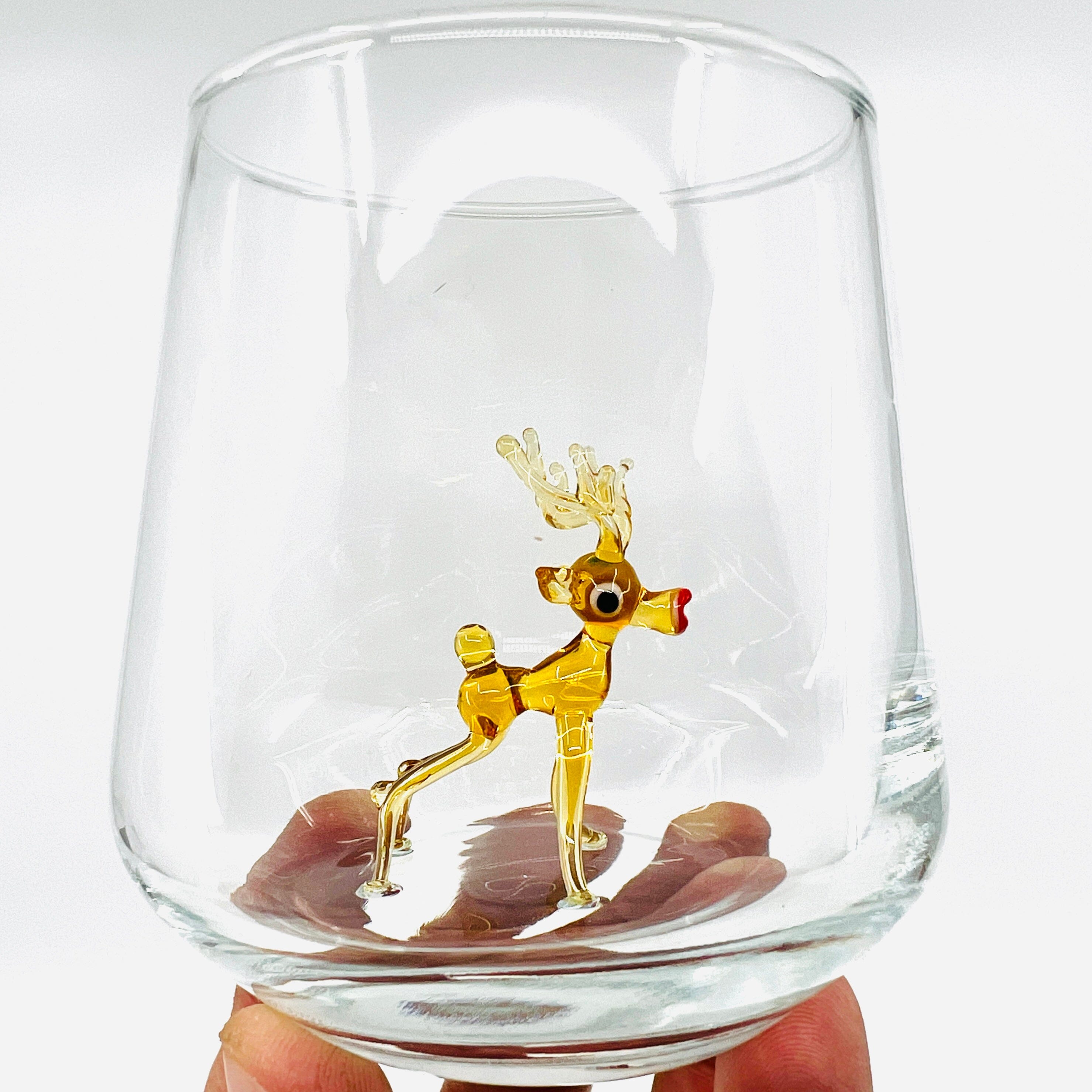 11 oz Tiny Animal Wine Glass, Amber Reindeer