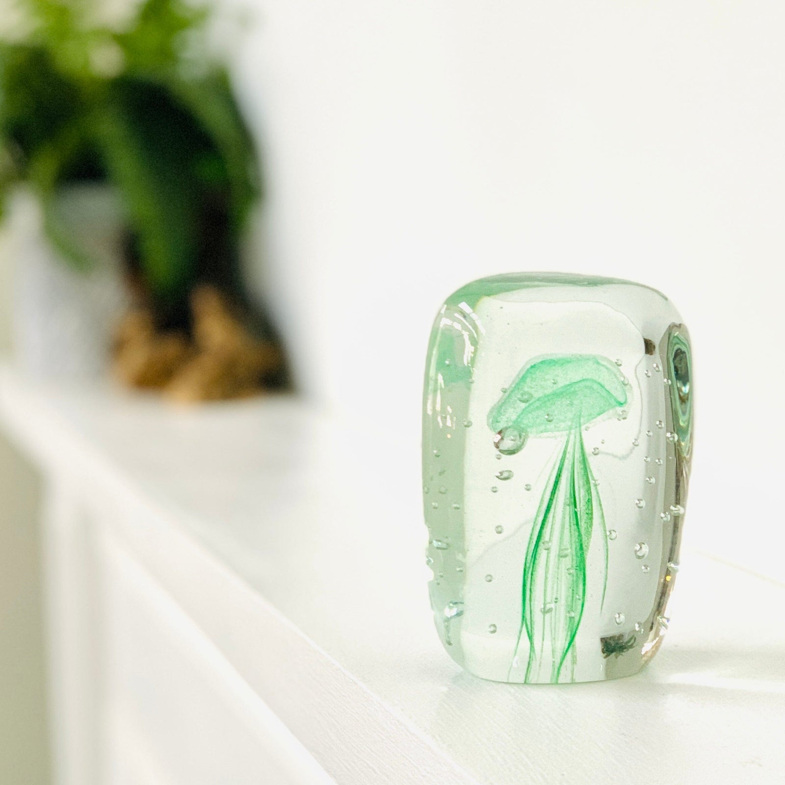 Glow in the Dark Jellyfish Paperweight Block, Green Decor Chesapeake Bay 