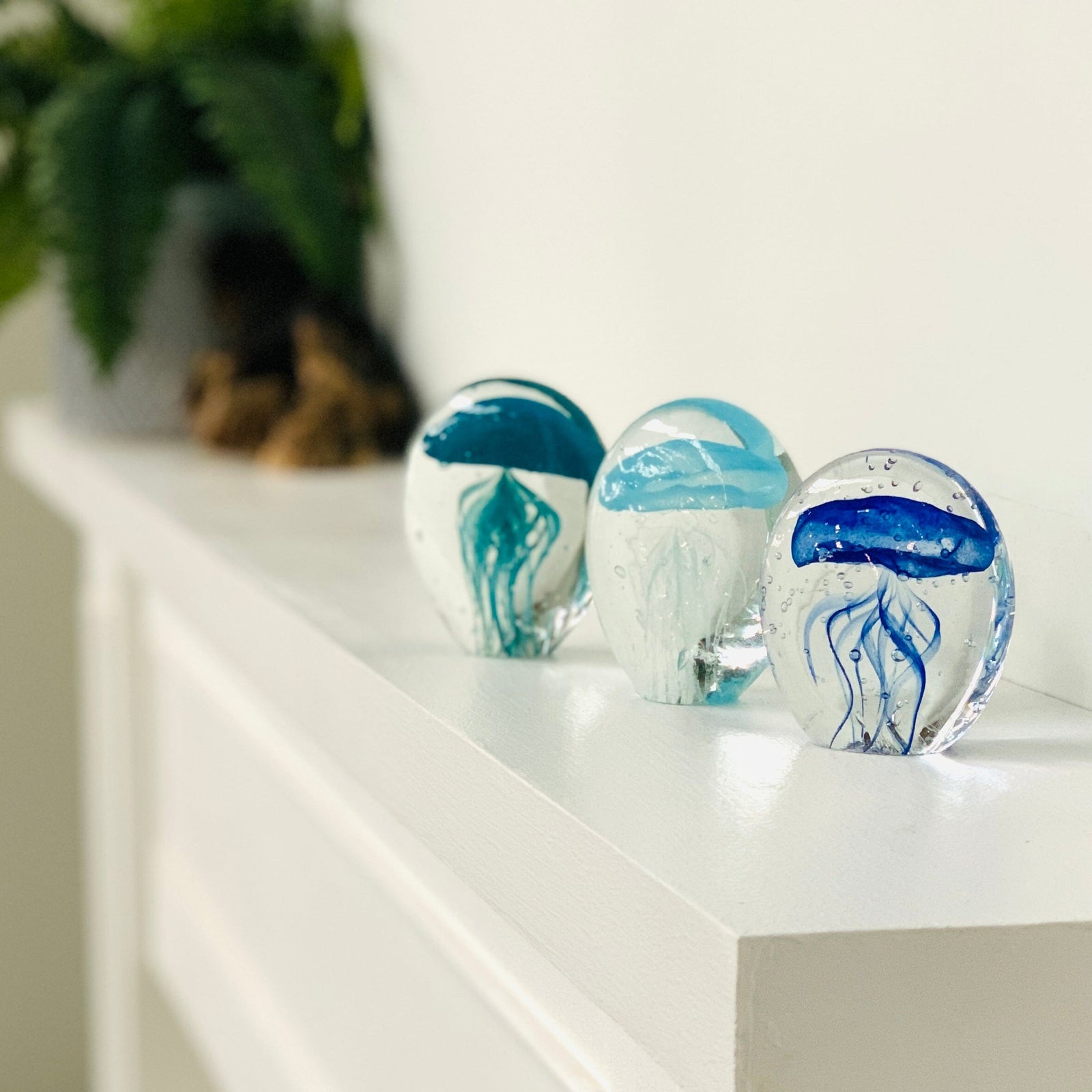 Glow in the Dark Jellyfish Bubble Paperweight, Turquoise Decor Chesapeake Bay 