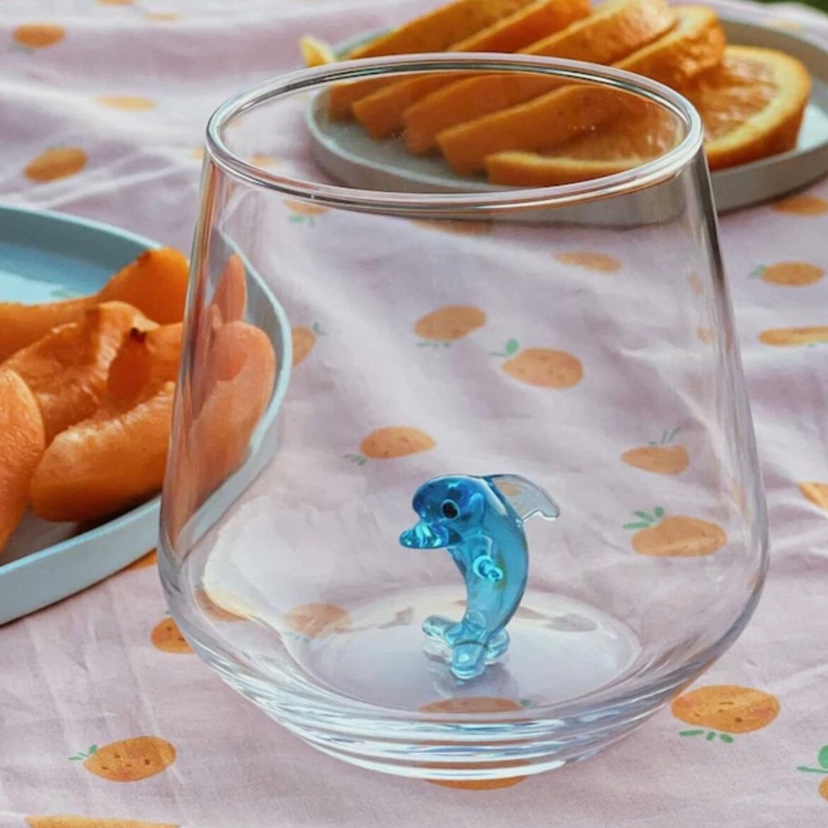 Tiny Animal Wine Glass, Dolphin Decor MiniZoo 