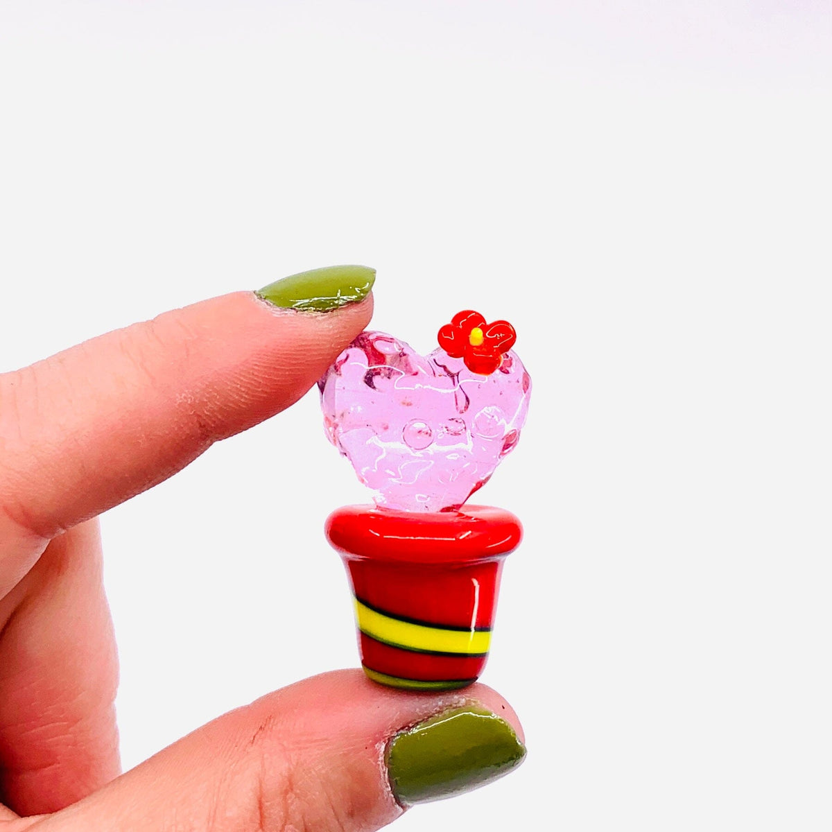 Glass Cactus Pink Heart Miniature - 