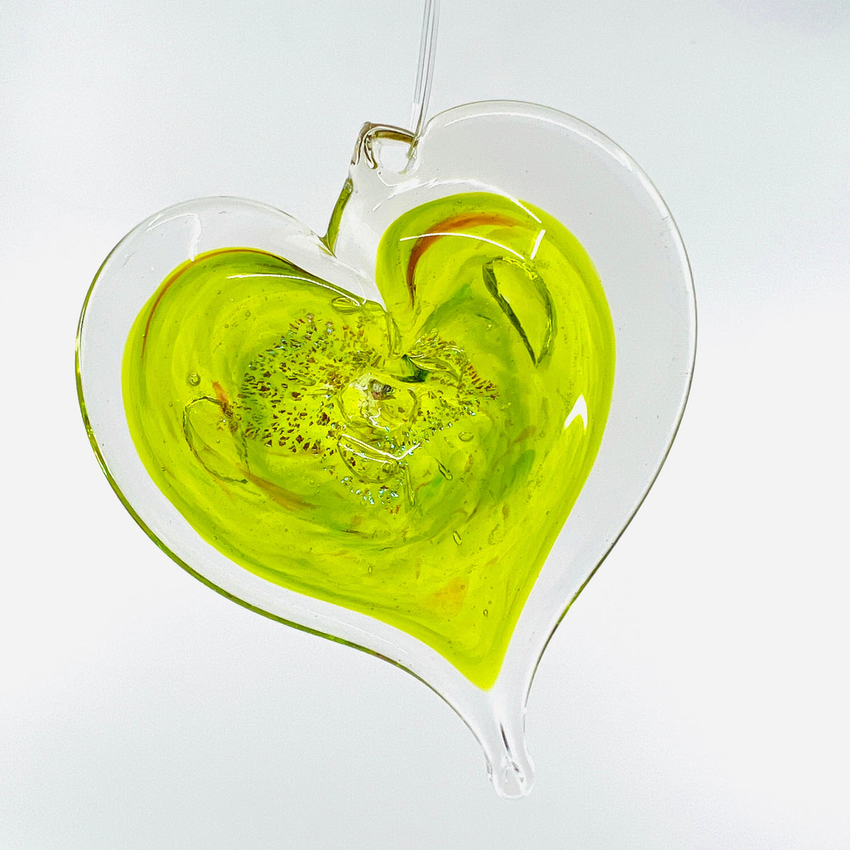 Heart Ornament, Peridot Suncatcher Luke Adams Glass Blowing Studio 