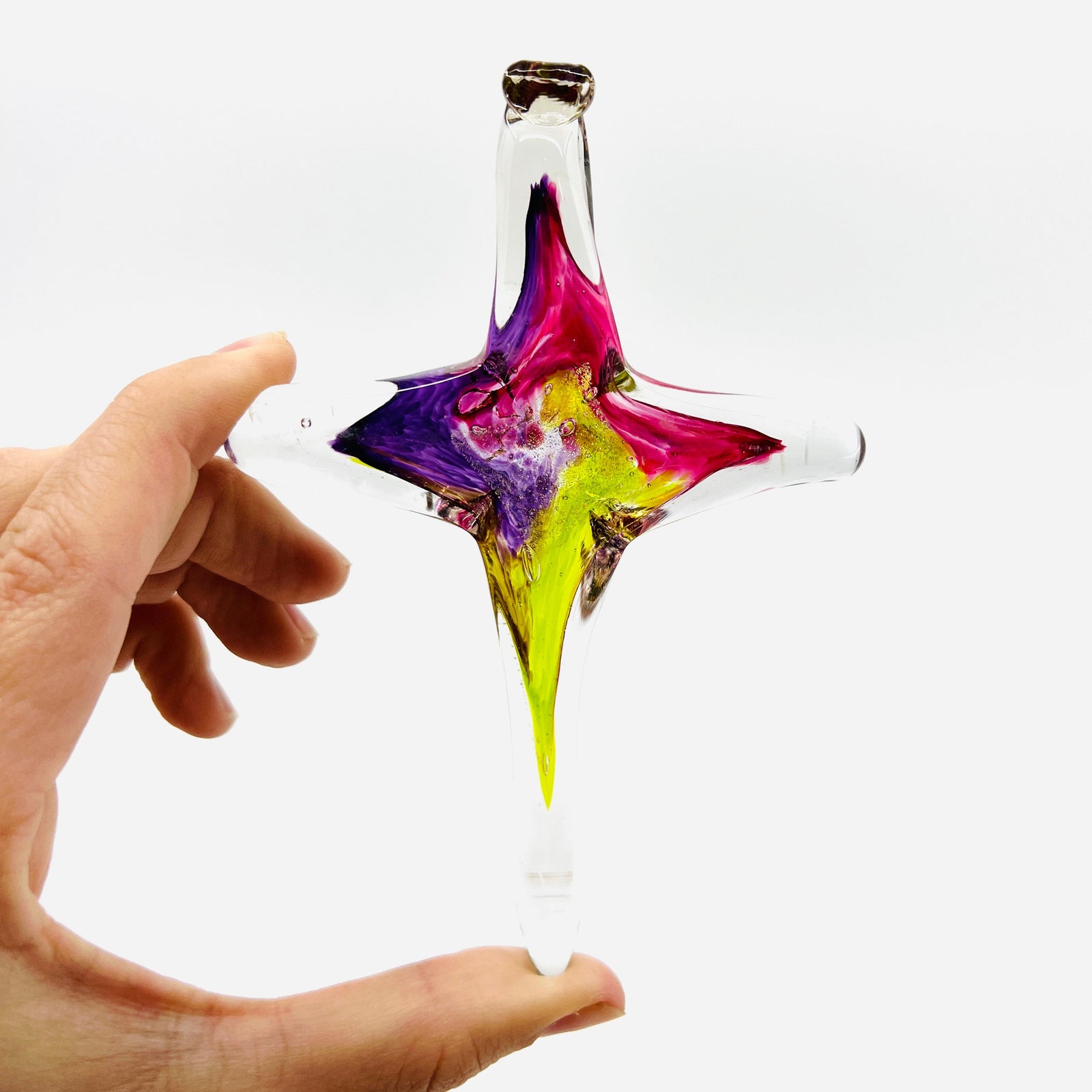 Cross Ornament, Bloom Suncatcher Luke Adams Glass Blowing Studio Large 