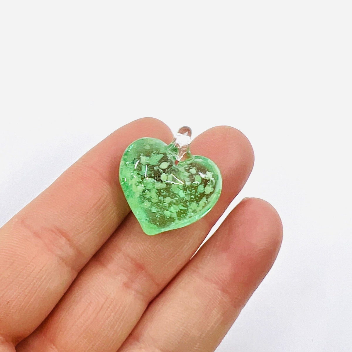 Glass Glow in the Dark Hearts, Mint Miniature - 