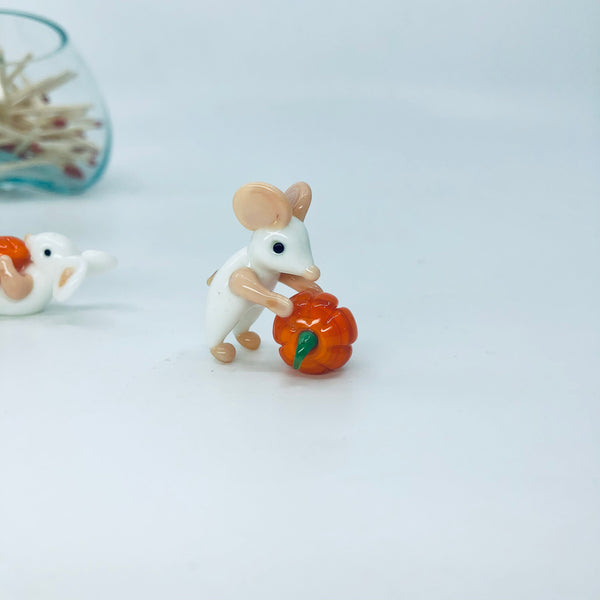 Tiny Pumpkin Pal Mouse - Rolling - Luke Adams Glass Blowing Studio