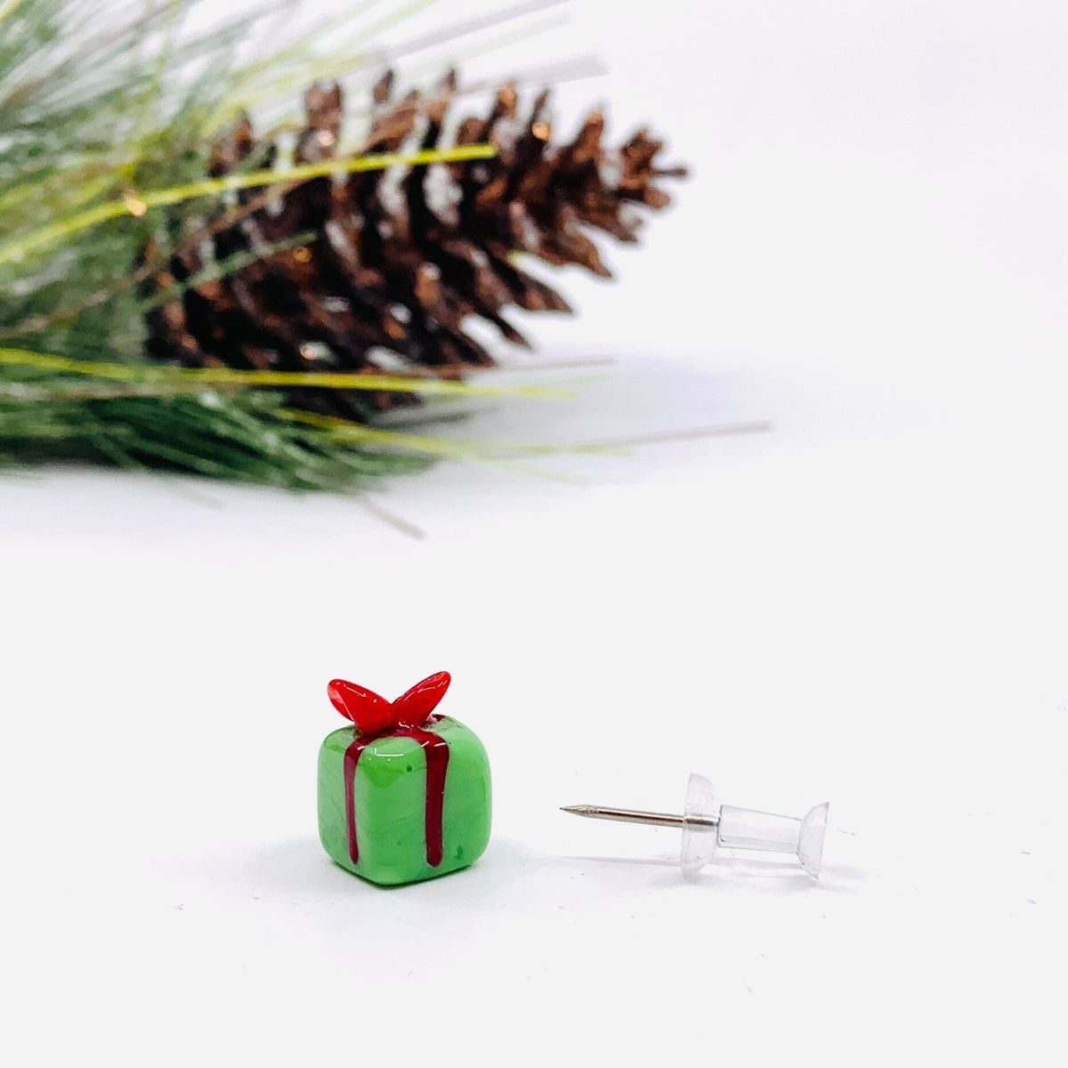 Tiny Christmas Figurine 19 Green Present Miniature - 