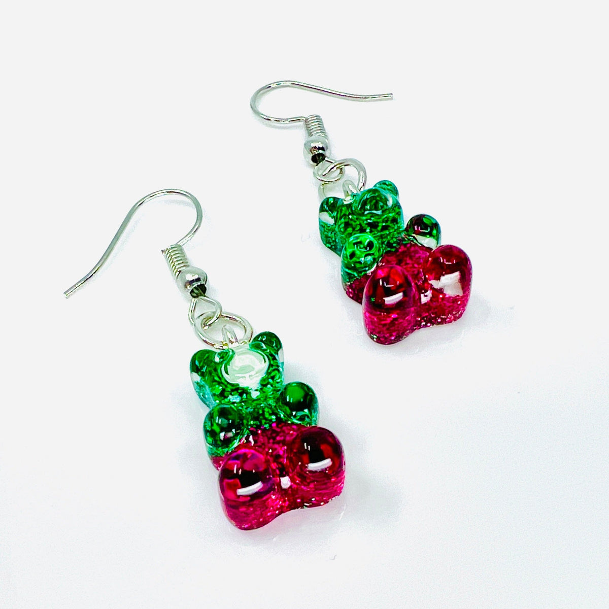 Gummy Bear Earrings Jewelry - Green Purple Glitter 