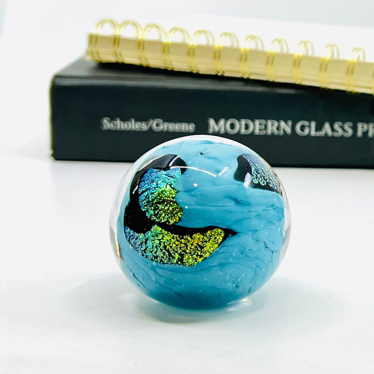 Dichro Glass Paperweight, Blue Accessory Melt Glass 