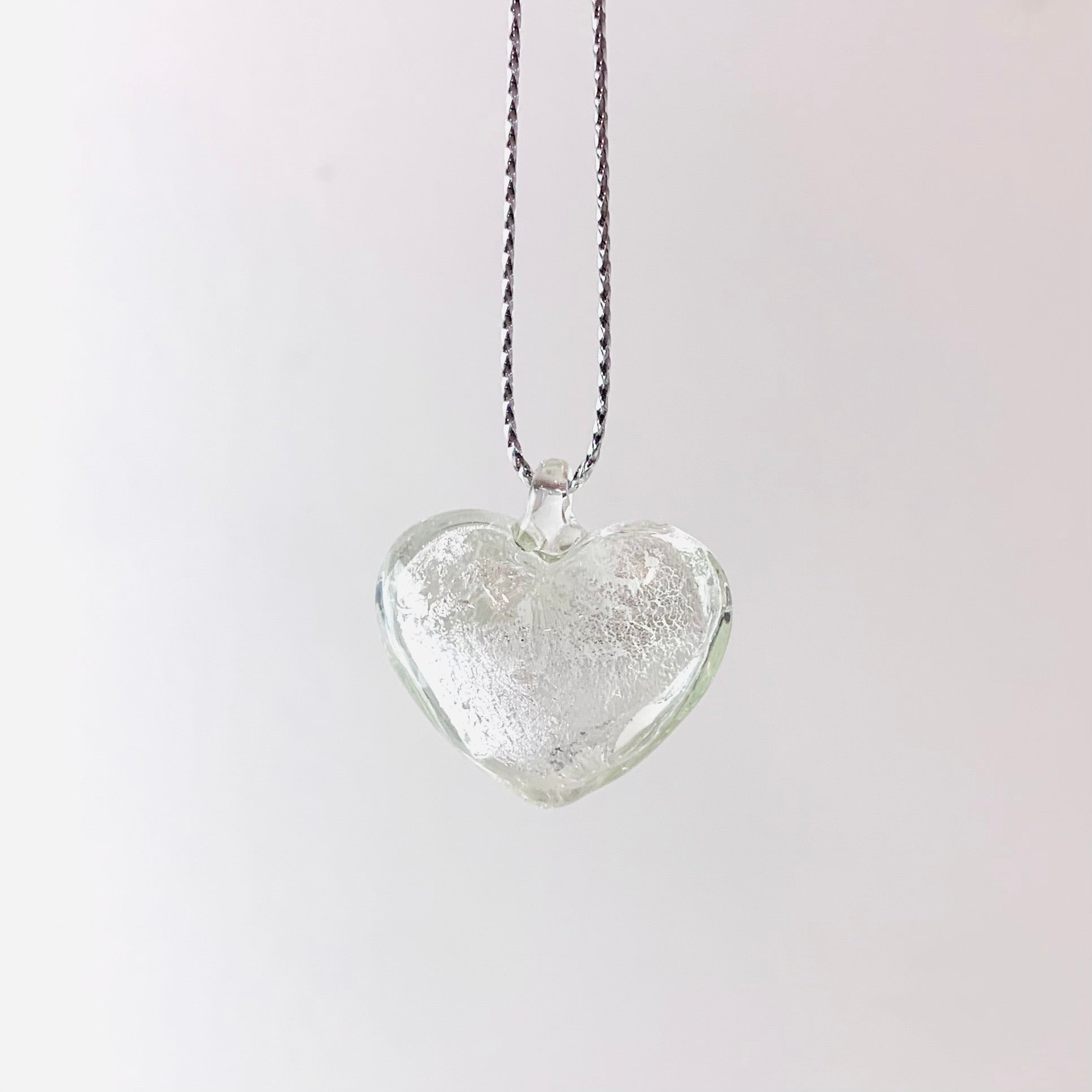 Silver Glass Foil Hearts Ornament Luke Adams Glass Blowing Studio 