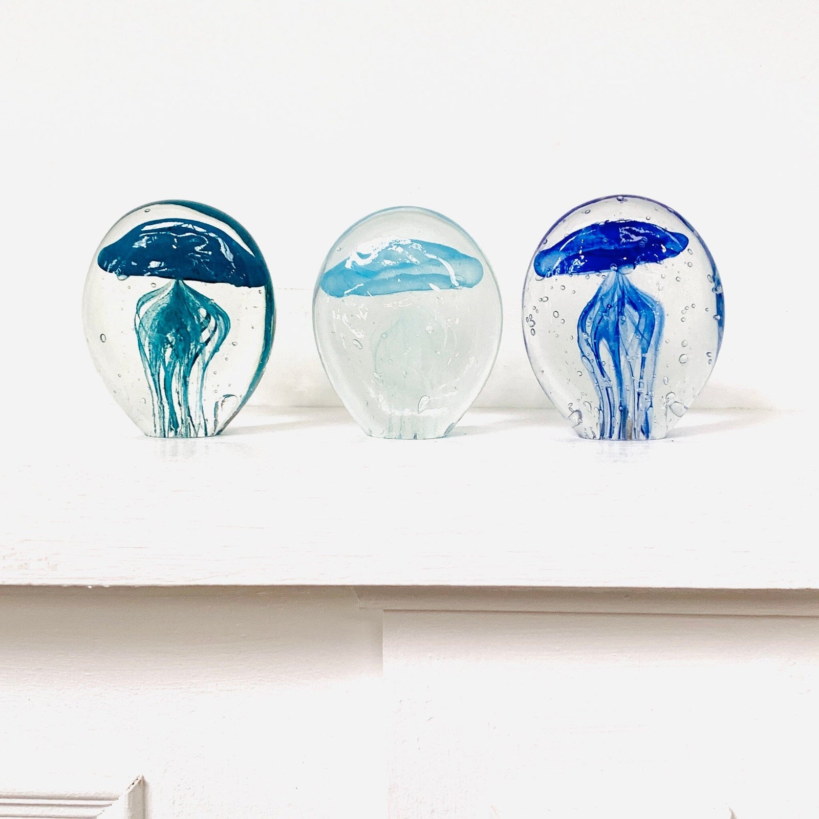 Glow in the Dark Jellyfish Bubble Paperweight, Turquoise Decor Chesapeake Bay 