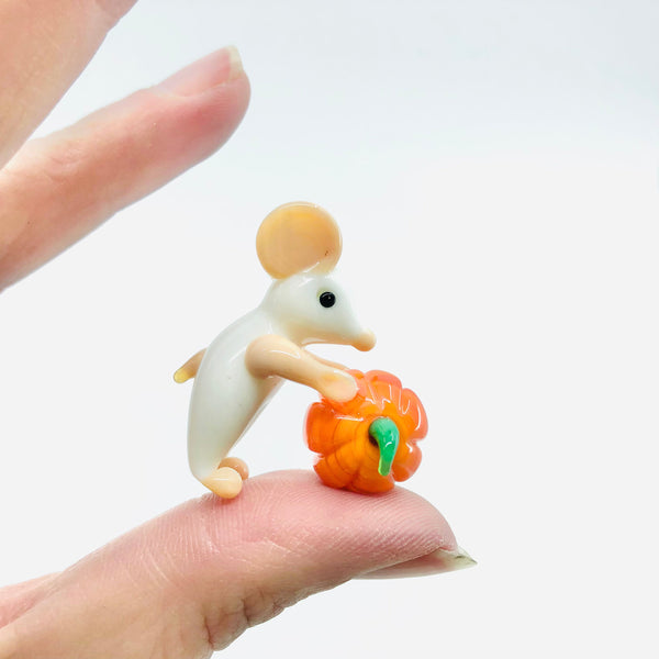Tiny Pumpkin Pal Mouse - Rolling - Luke Adams Glass Blowing Studio