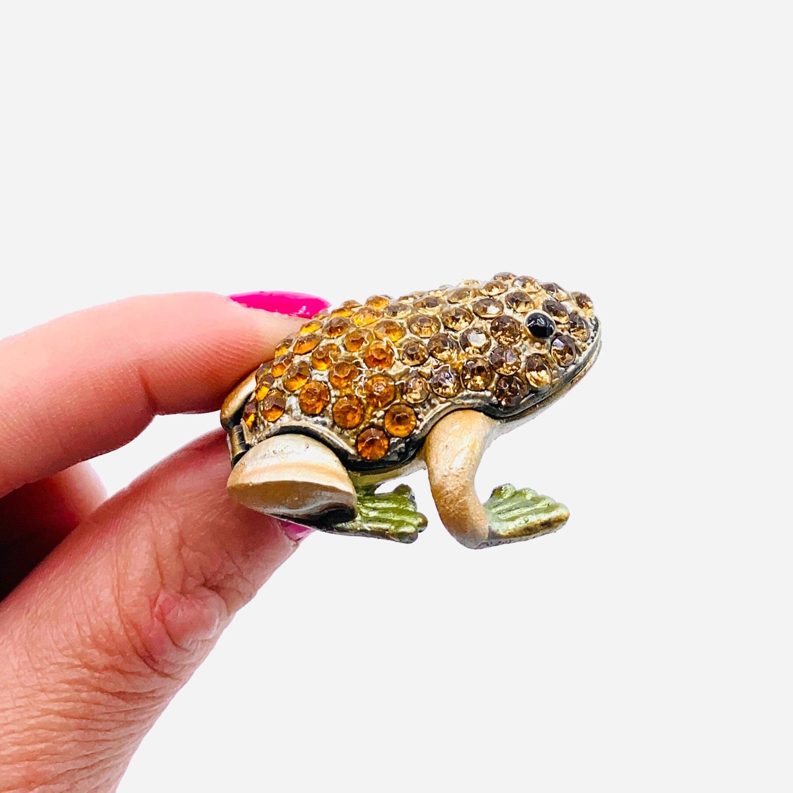 Bejeweled Enamel Trinket Box, Tiny Frog Decor Kubla Craft 
