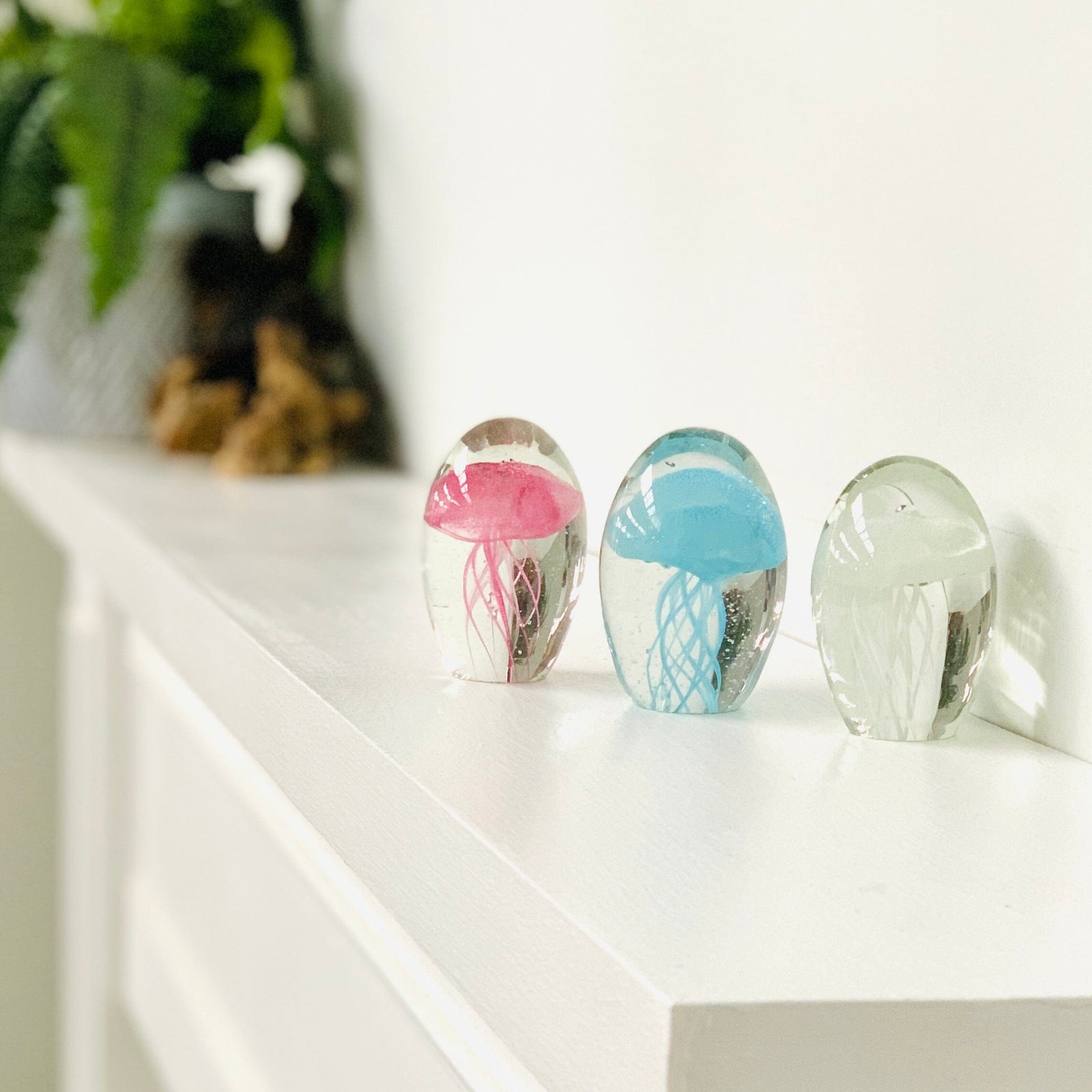 Glow in the Dark Jellyfish Paperweight Pebble, Blue Decor Chesapeake Bay 