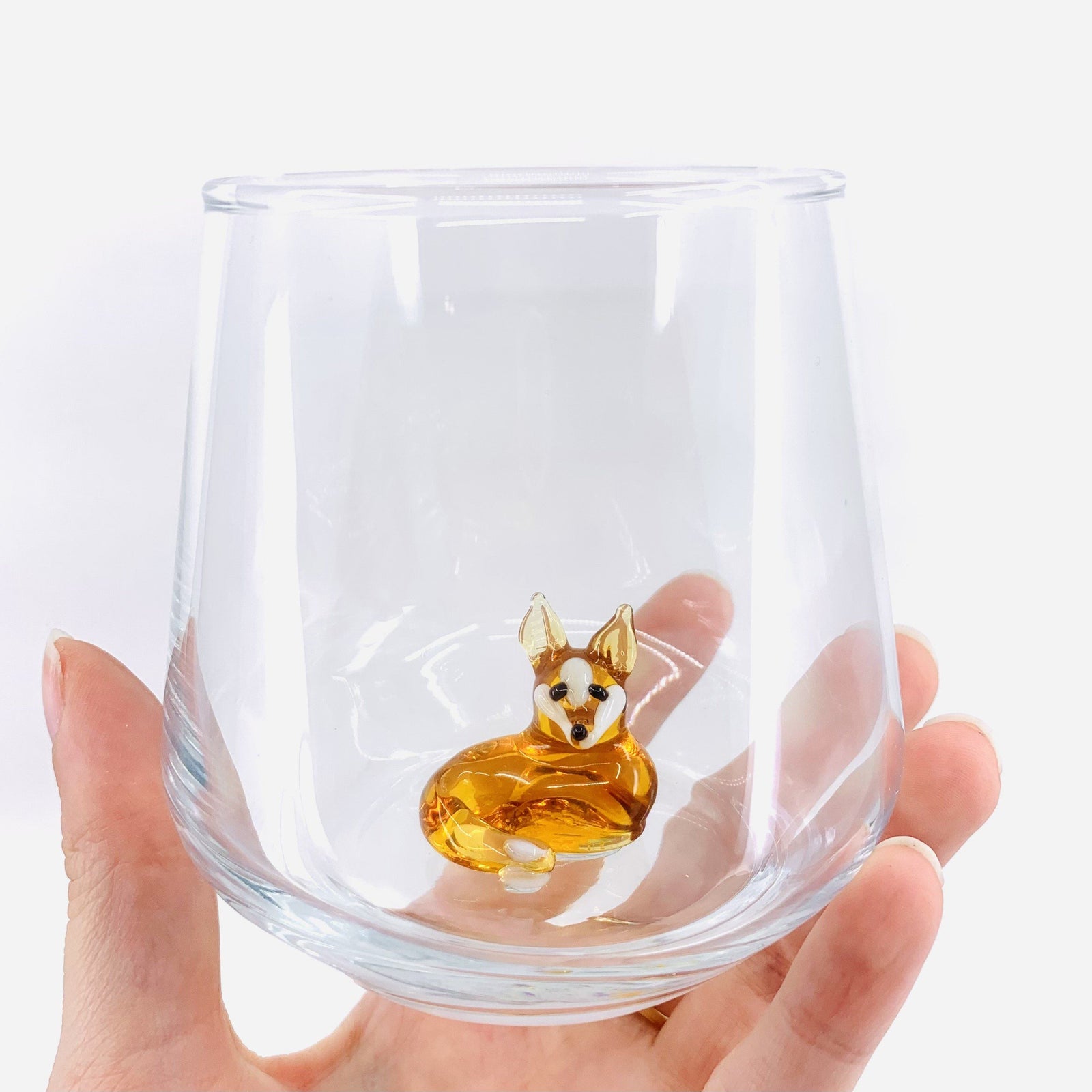 Tiny Animal Wine Glass, Fox Decor MiniZoo 