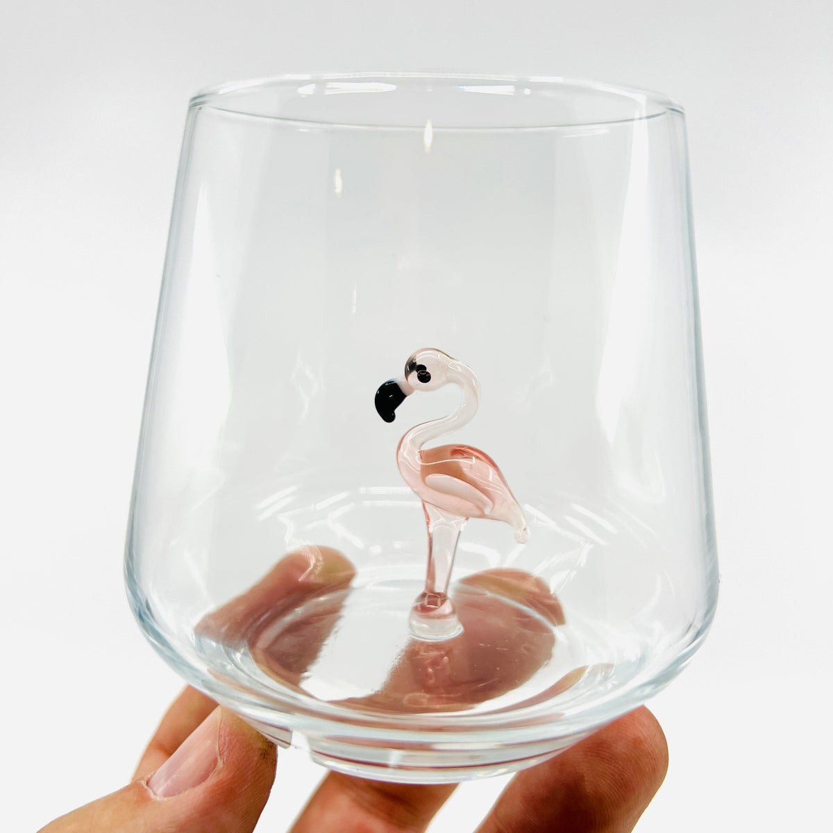 Tiny Animal Wine Glass, Flamingo Decor MiniZoo 