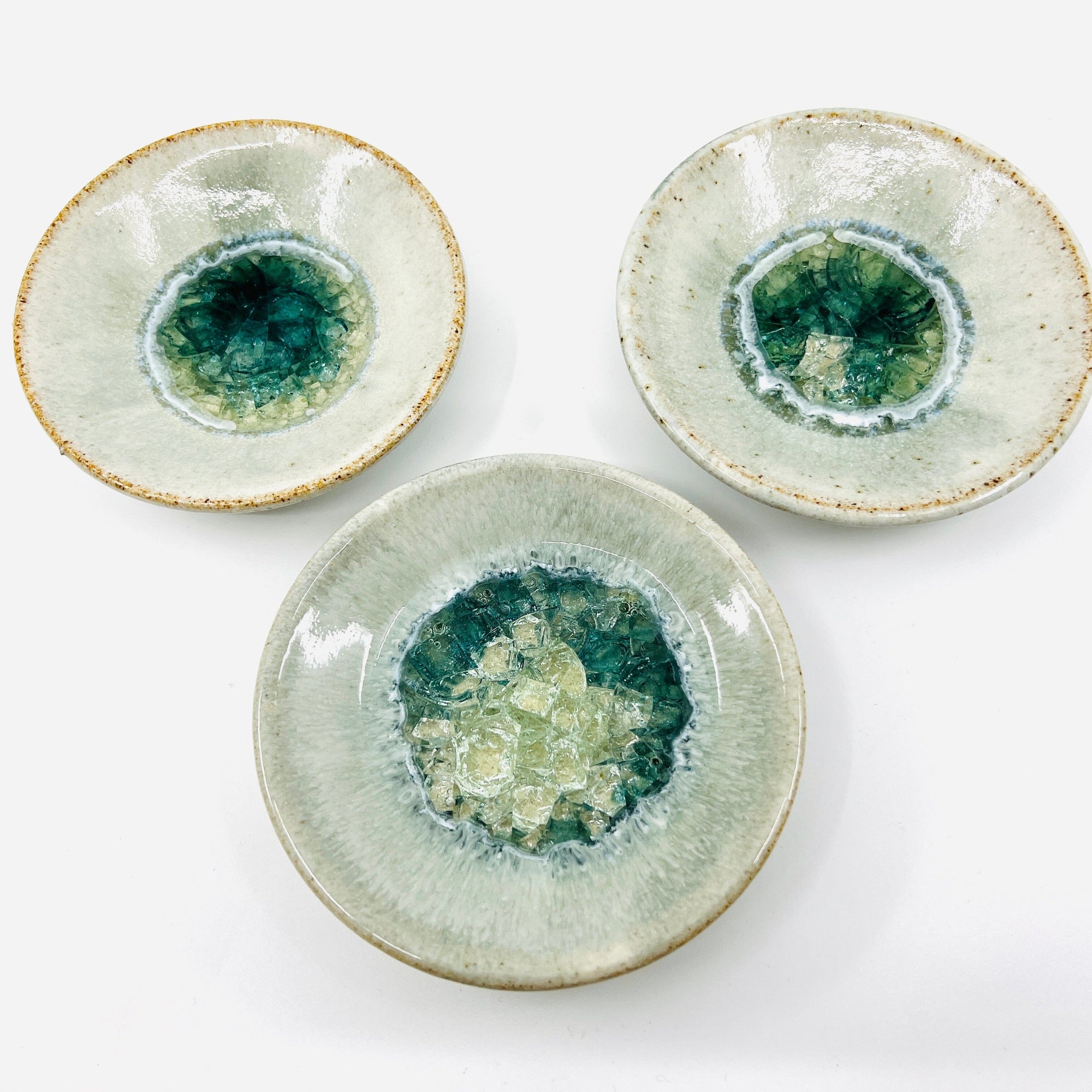 Small Ceramic and Glass Dish, Bisque Decor Dock 6 