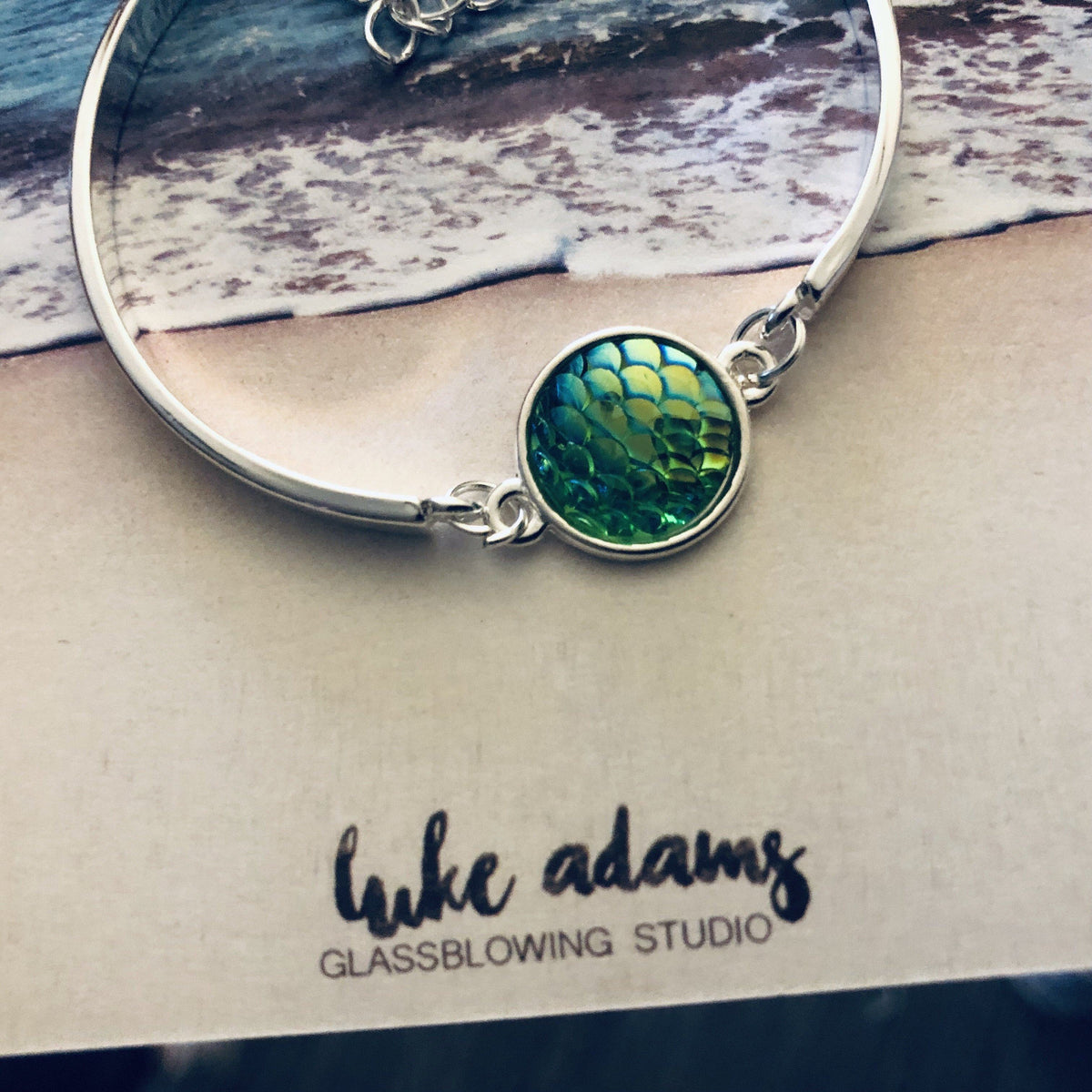Mermaid Tail clasp bracelet Luke Adams Glass Blowing Studio Green 