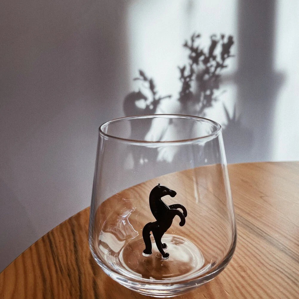 Tiny Animal Wine Glass, Black Horse Decor MiniZoo 