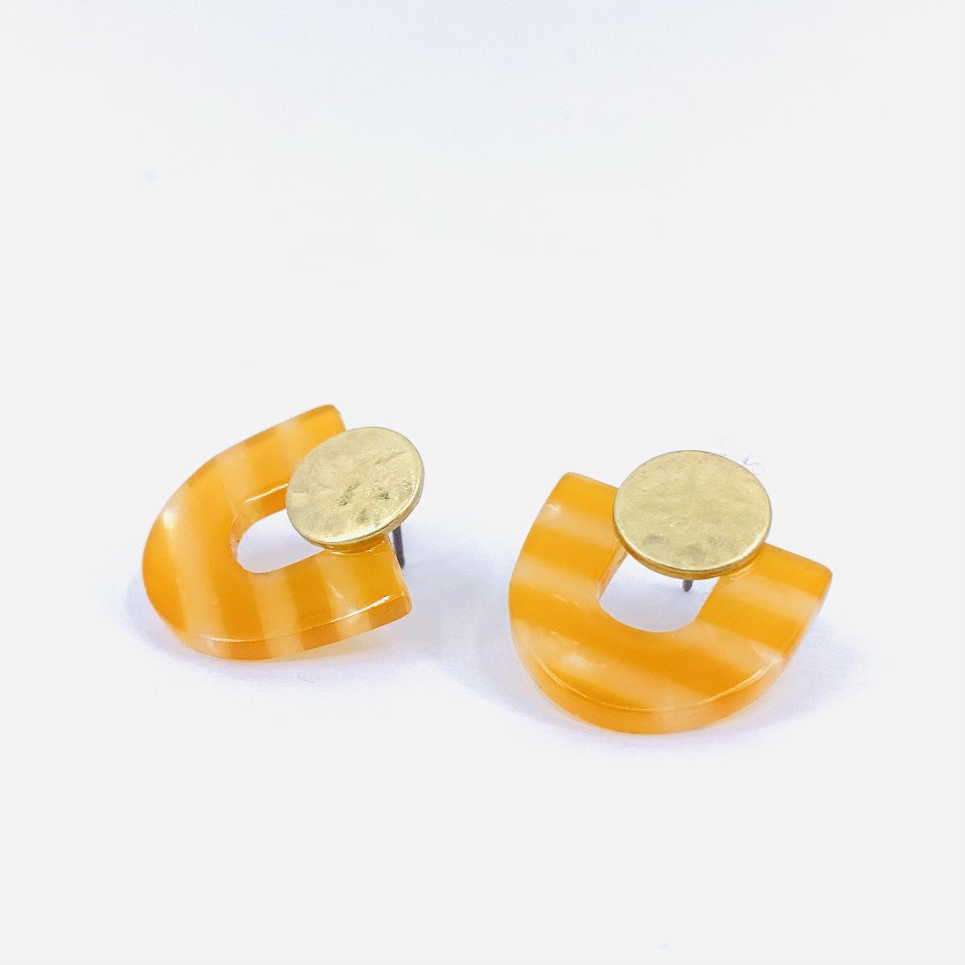 Gold and Orange Stripe Earrings Jewelry Cloie NY 