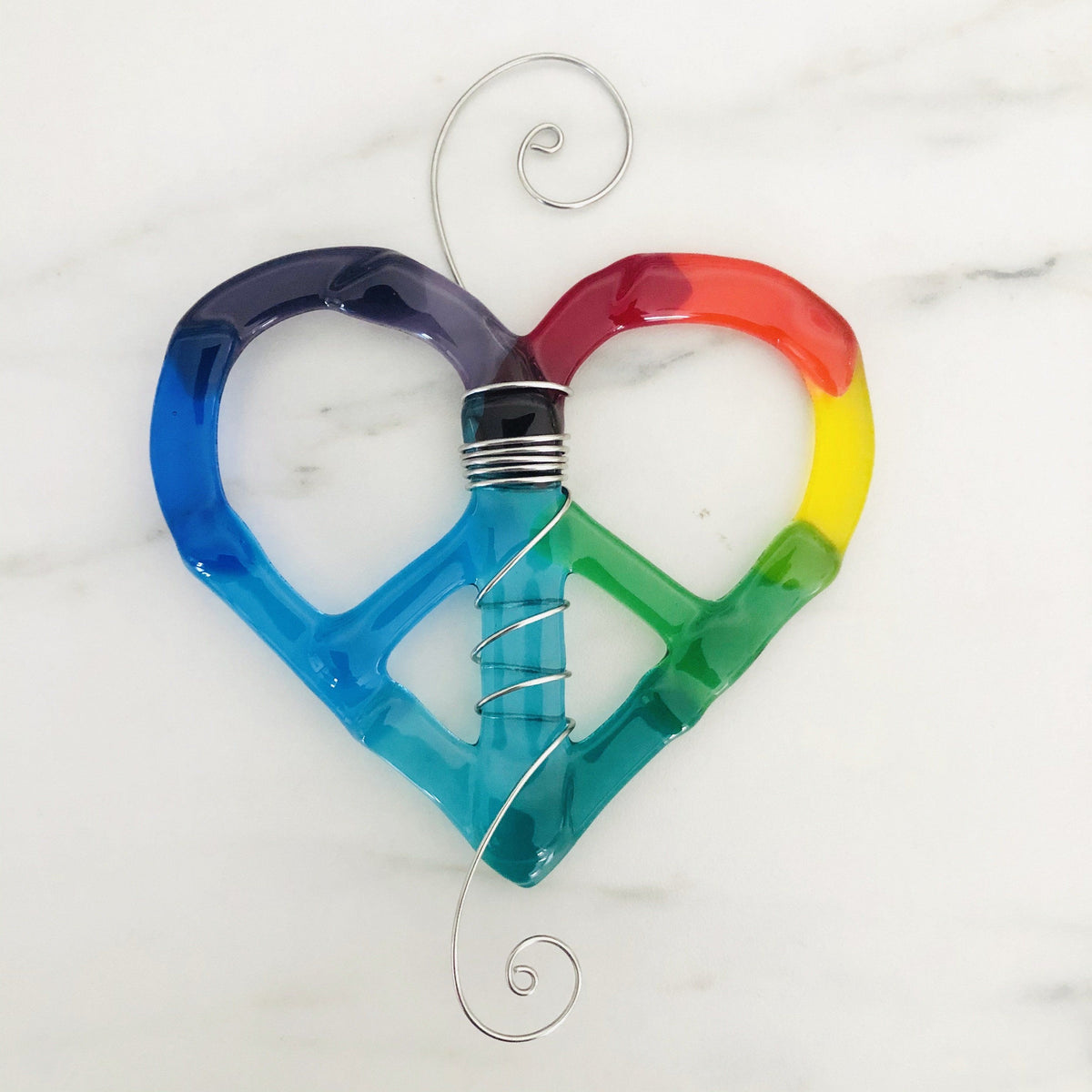 Fused Rainbow Peace Heart Luke Adams Glass Blowing Studio 