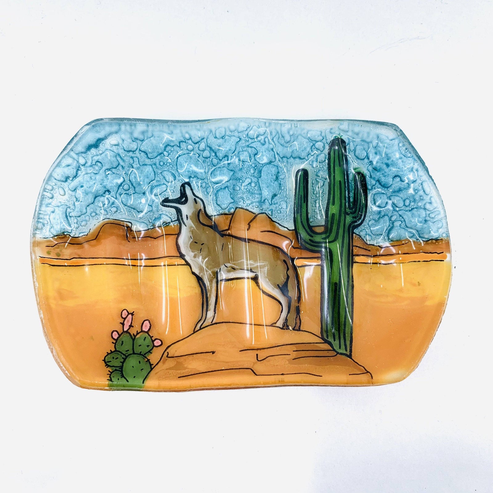 Fair Trade Soap Dish - SD-24 Coyote Howling Dishware Pam Peana 