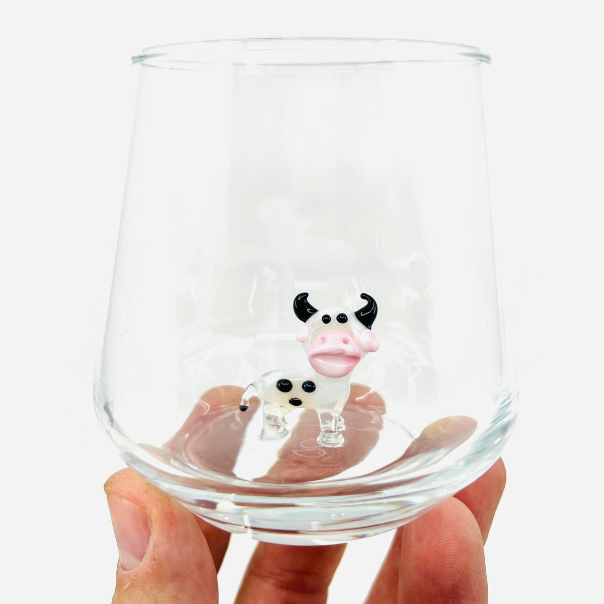 Tiny Animal Wine Glass, Cow Decor MiniZoo 