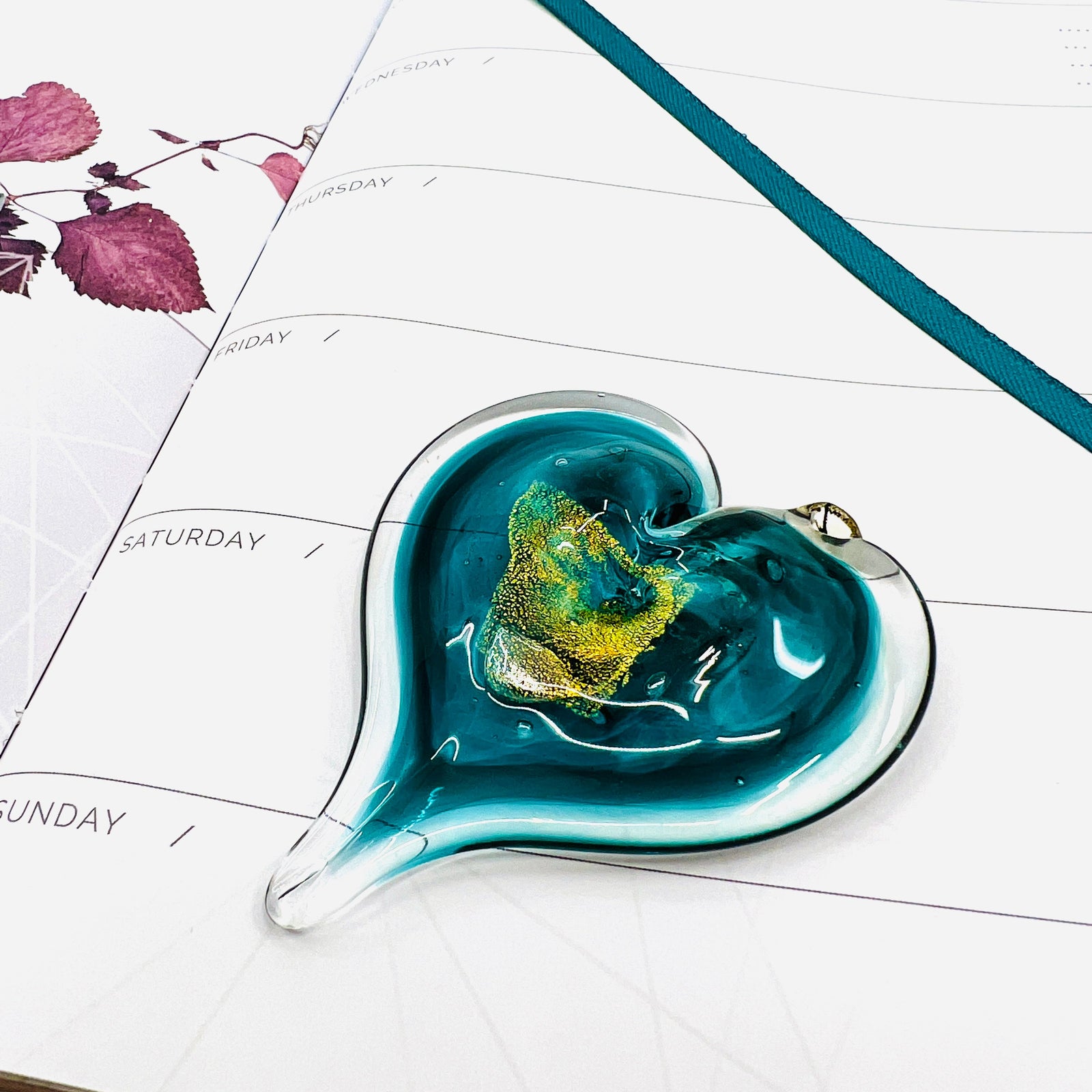 Heart Ornament, Aquamarine Suncatcher Luke Adams Glass Blowing Studio 