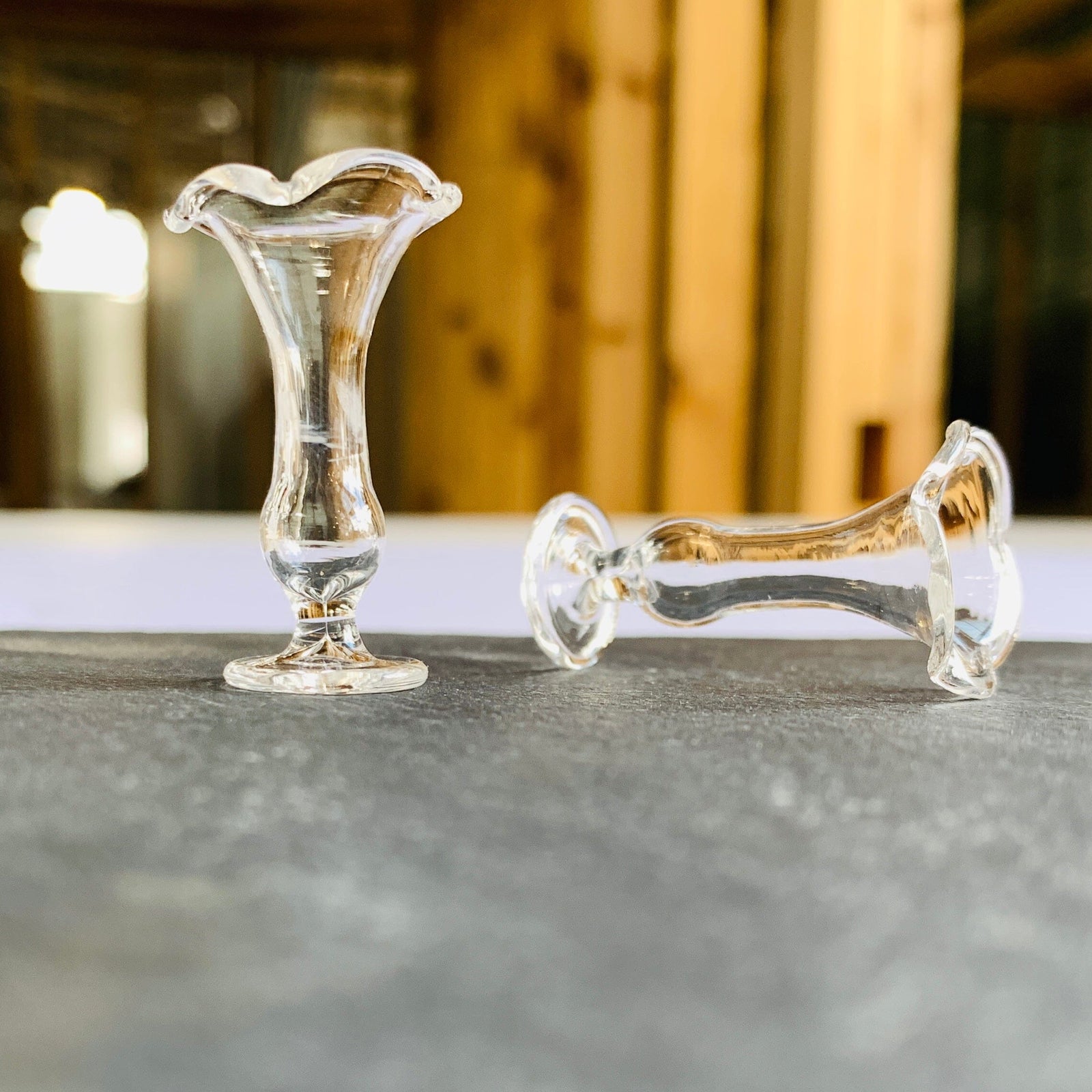 Tiny Glass Fluted Vase Miniature - 