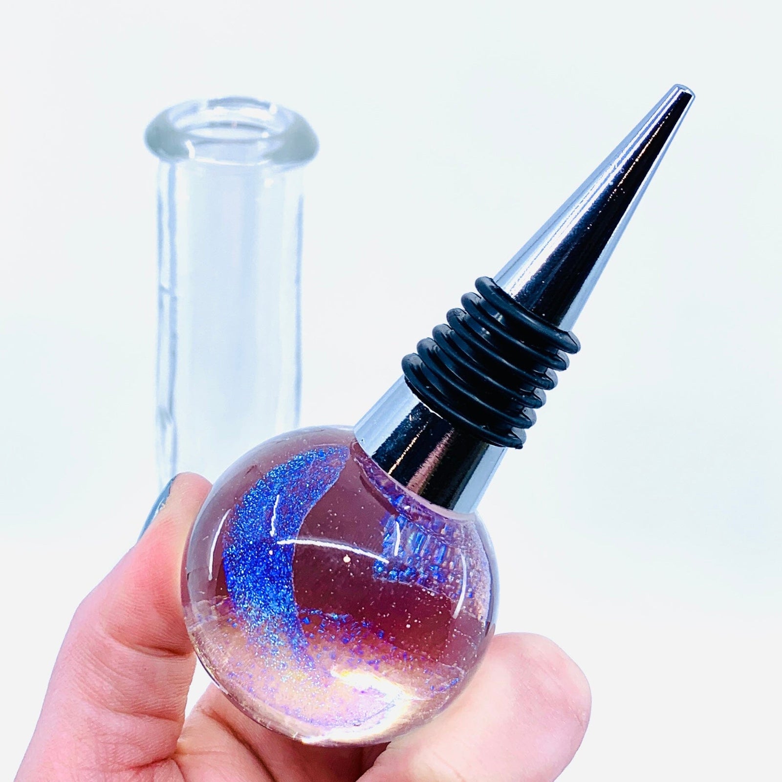 Glass Wine Stopper, Blue Dichro Accessory Melt Glass 