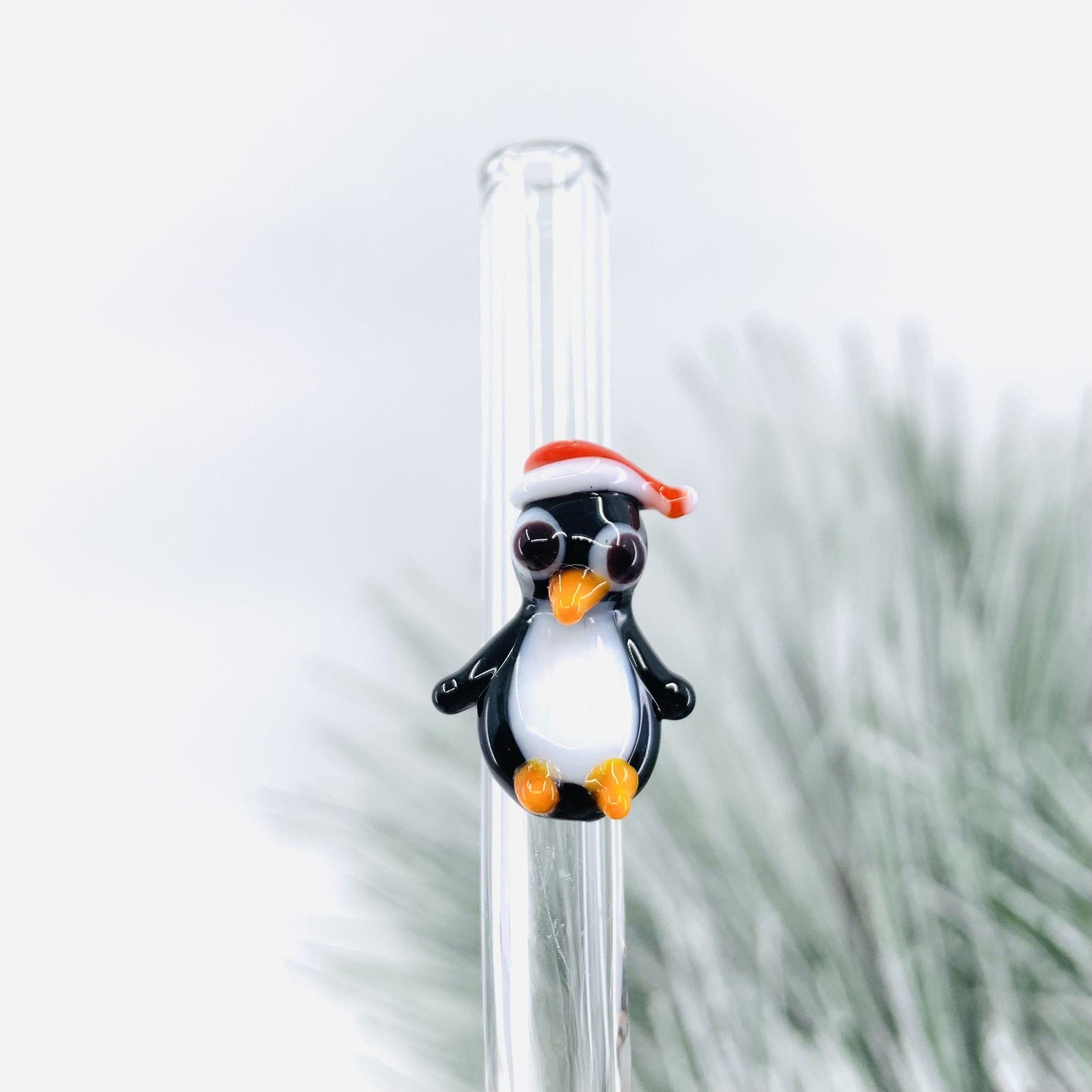 Tiny Animal Glass Straw, Santa Penguin MiniZoo 
