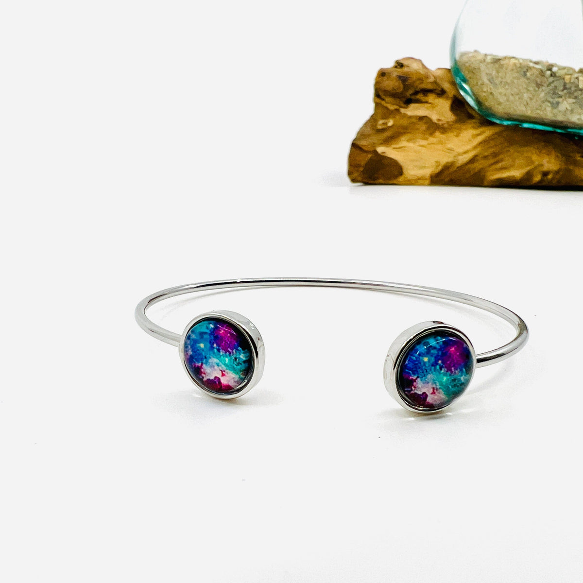 Galaxy Detail Cuff Bracelet, Silver Pink and Blue Jewelry - 