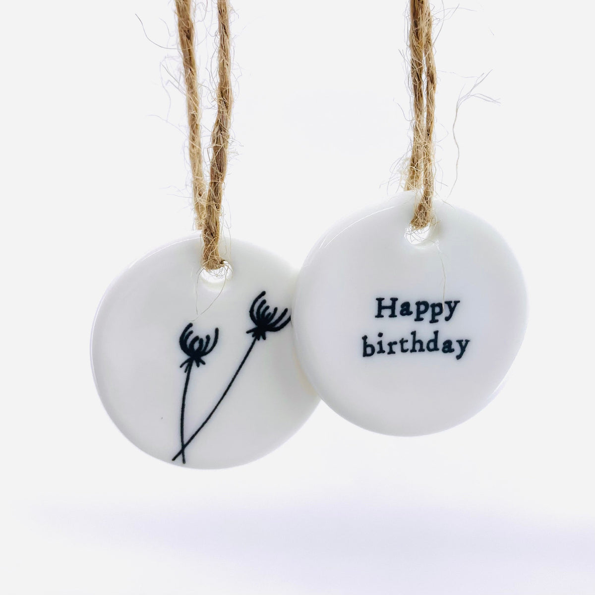Porcelain Circle Tag Two&#39;s Company Happy birthday 