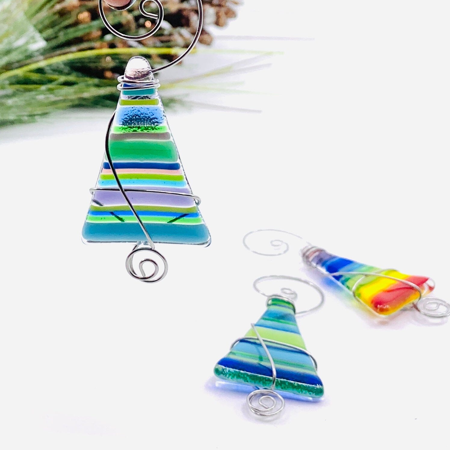 Mini Striped Fused Glass Tree, Violet Sky Ornament Haywire Art 