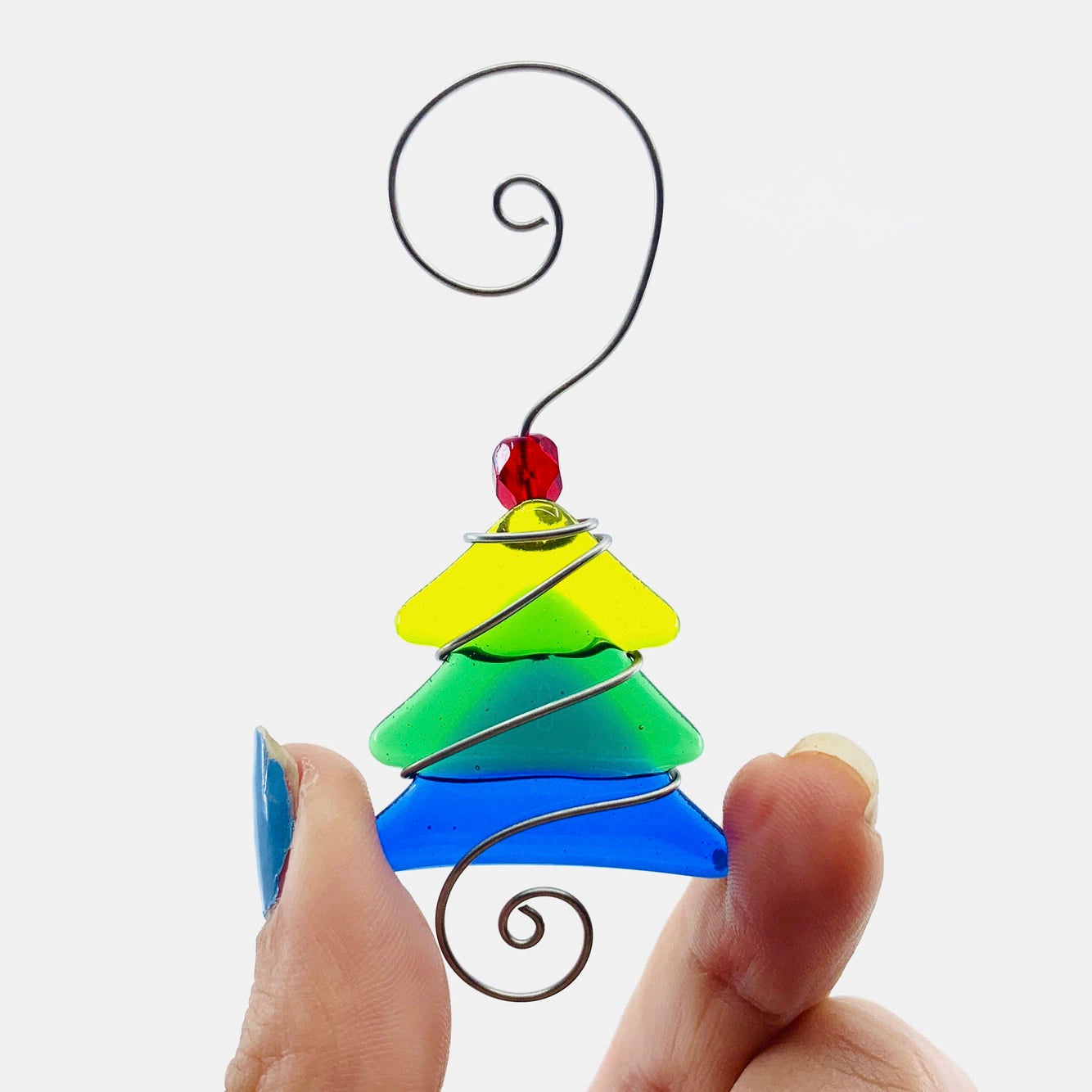 Mini Fused Glass Tree, Rainbow Ornament Haywire Art 