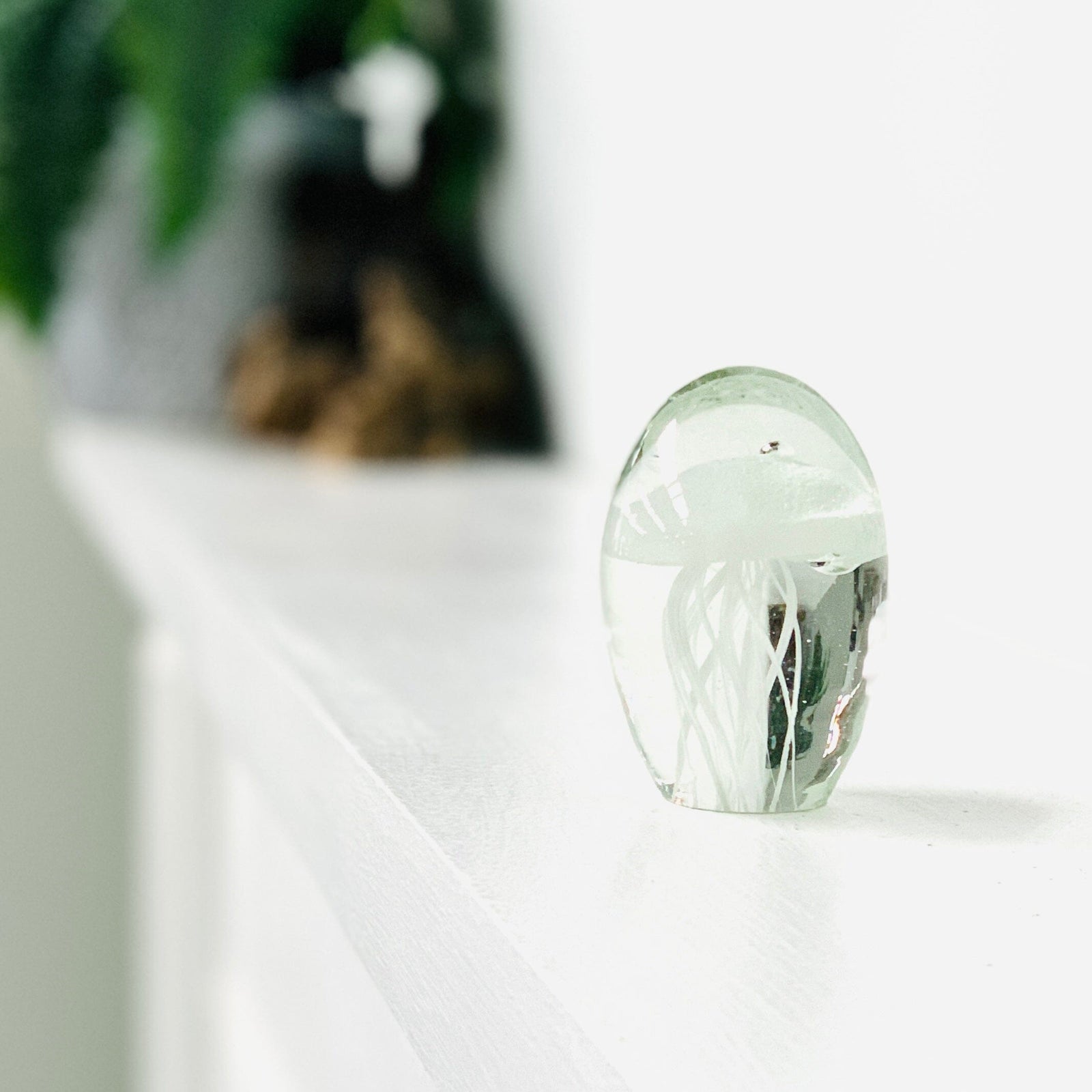 Glow in the Dark Jellyfish Paperweight Pebble, White Decor Chesapeake Bay 