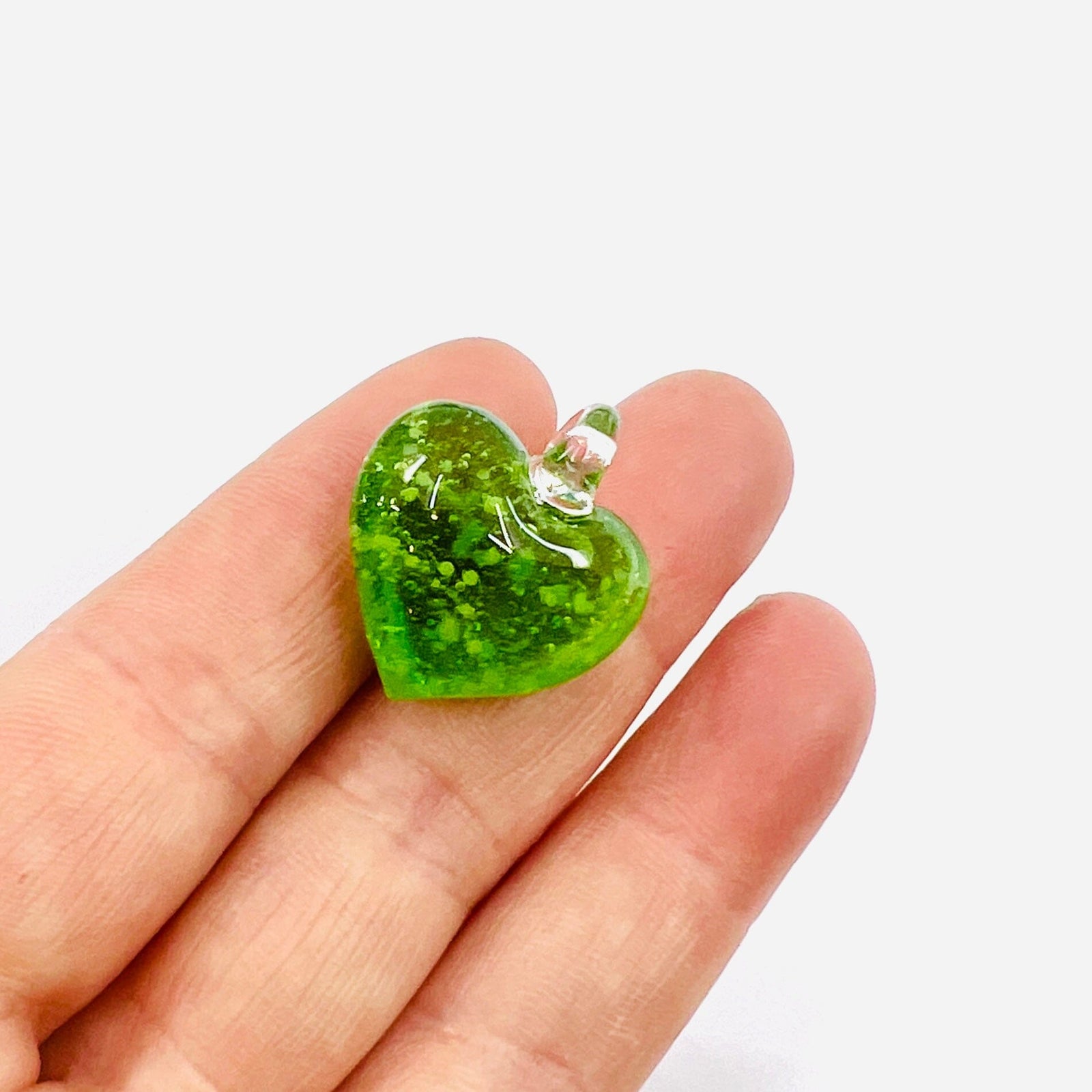 Glass Glow in the Dark Hearts, Green Miniature - 