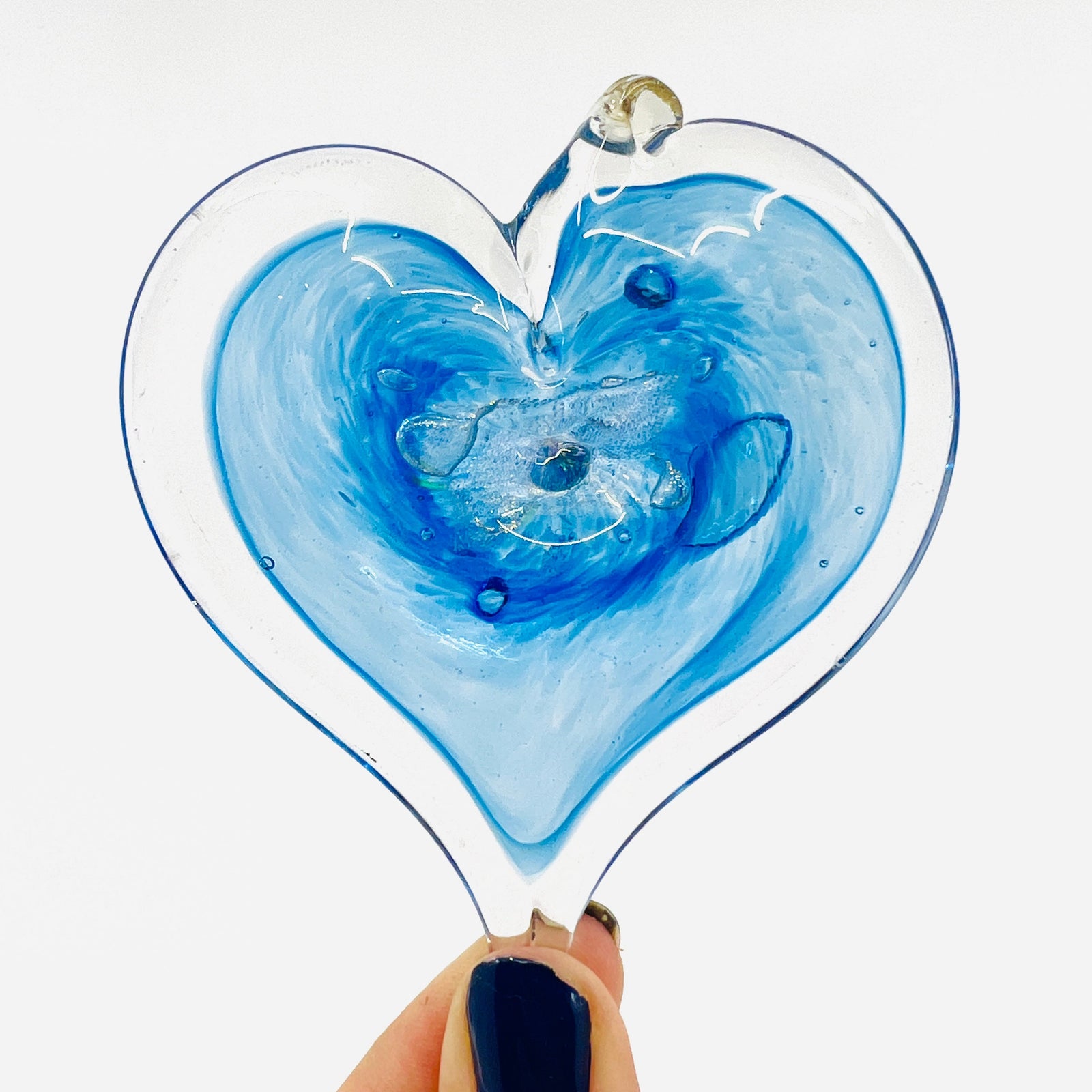 Heart Ornament, Tanzanite Suncatcher Luke Adams Glass Blowing Studio 