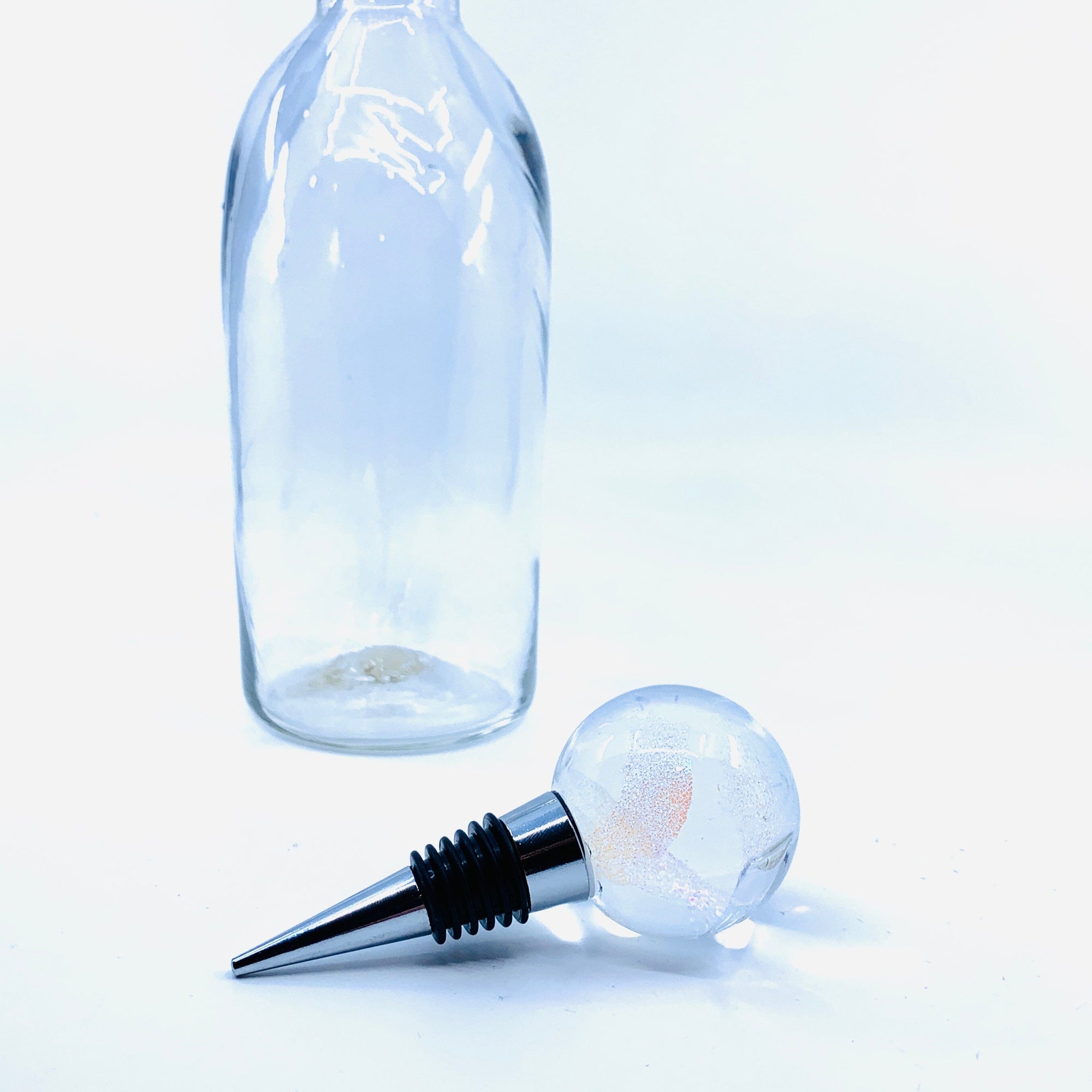 Glass Wine Stopper, Blue Dichro Accessory Melt Glass 