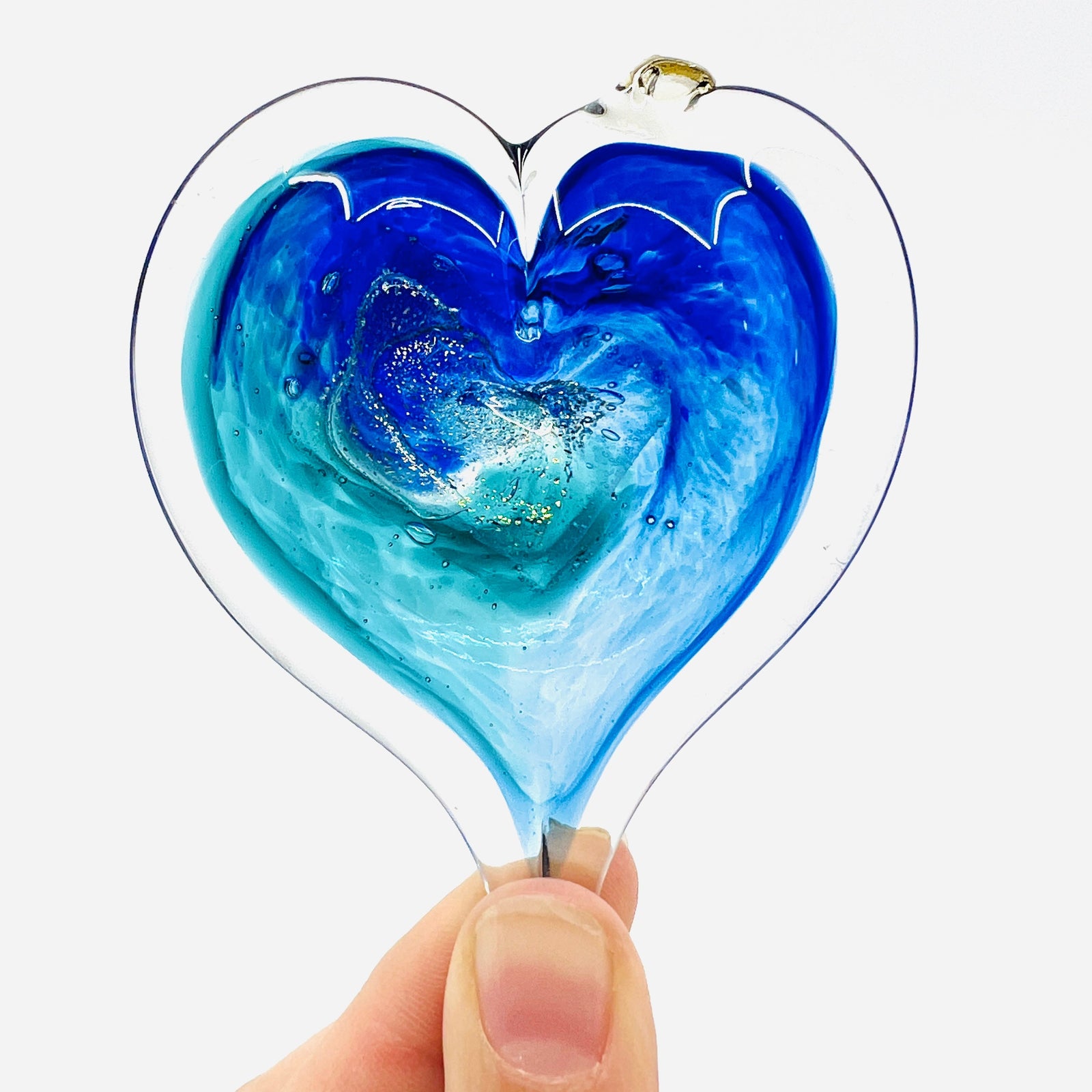 Heart Ornament, Raindrop Suncatcher Luke Adams Glass Blowing Studio Small 